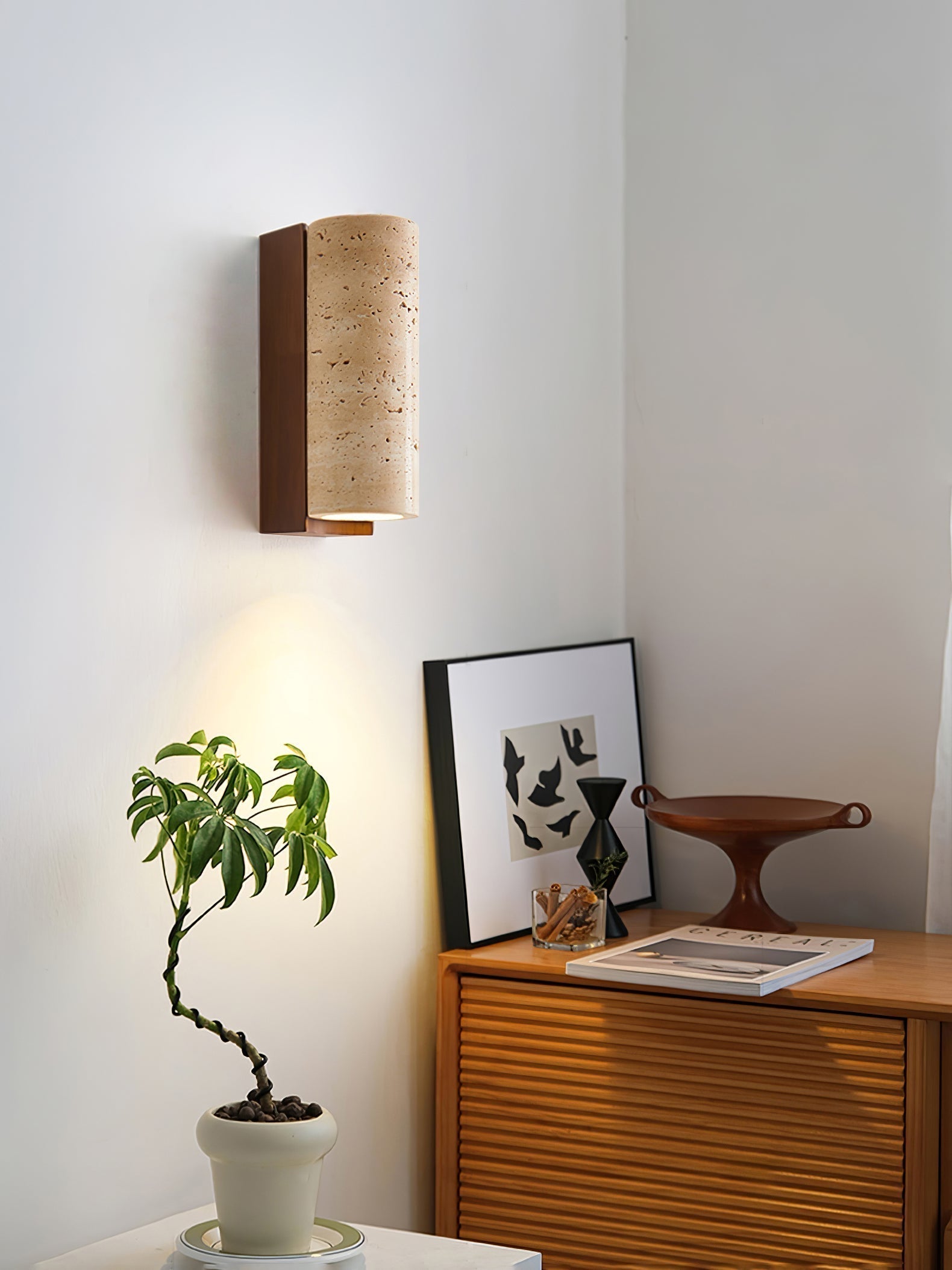 Lysandra Cylindrical Travertine Wall Light - Letslighting