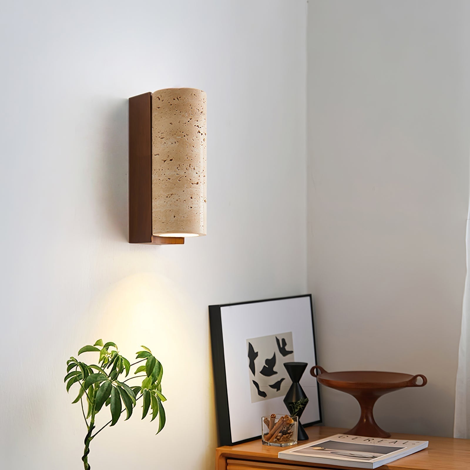 Lysandra Cylindrical Travertine Wall Light - Letslighting