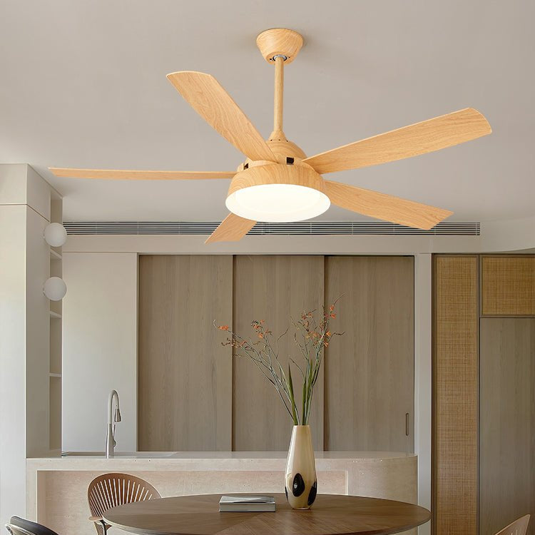 Ventilador de Techo Orvino con Luz de Madera, instalado en una sala de estar