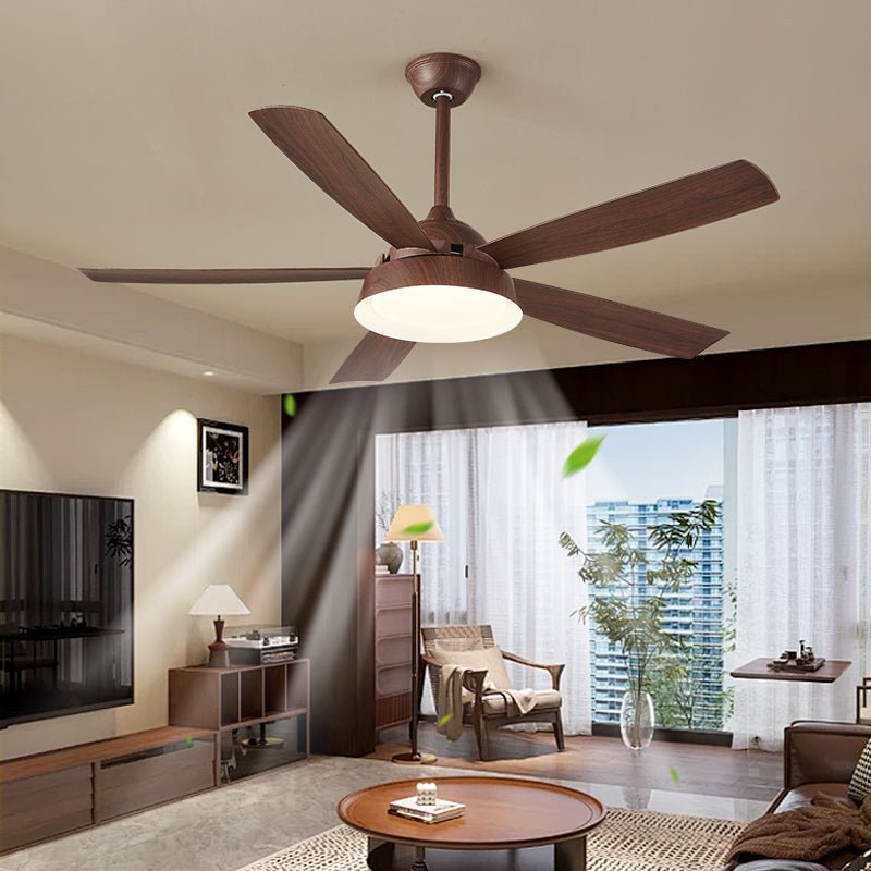Ventilador de Techo Orvino con Luz de Madera, vista en ángulo