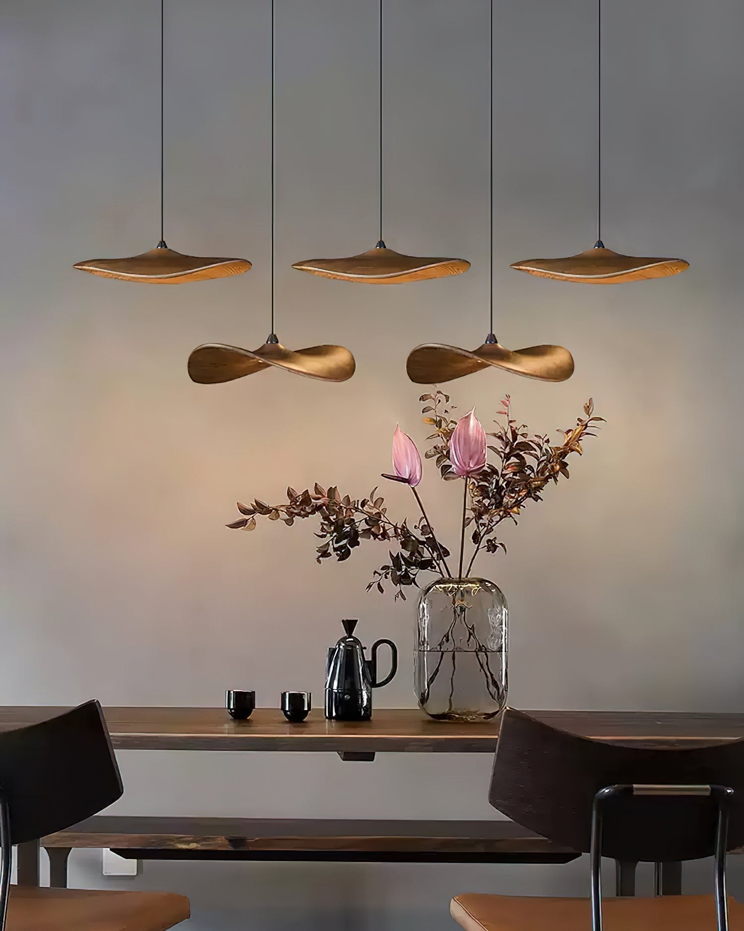 Abbott Modern Minimalist Empty Leaf Metal Wood Chandelier - Letslighting