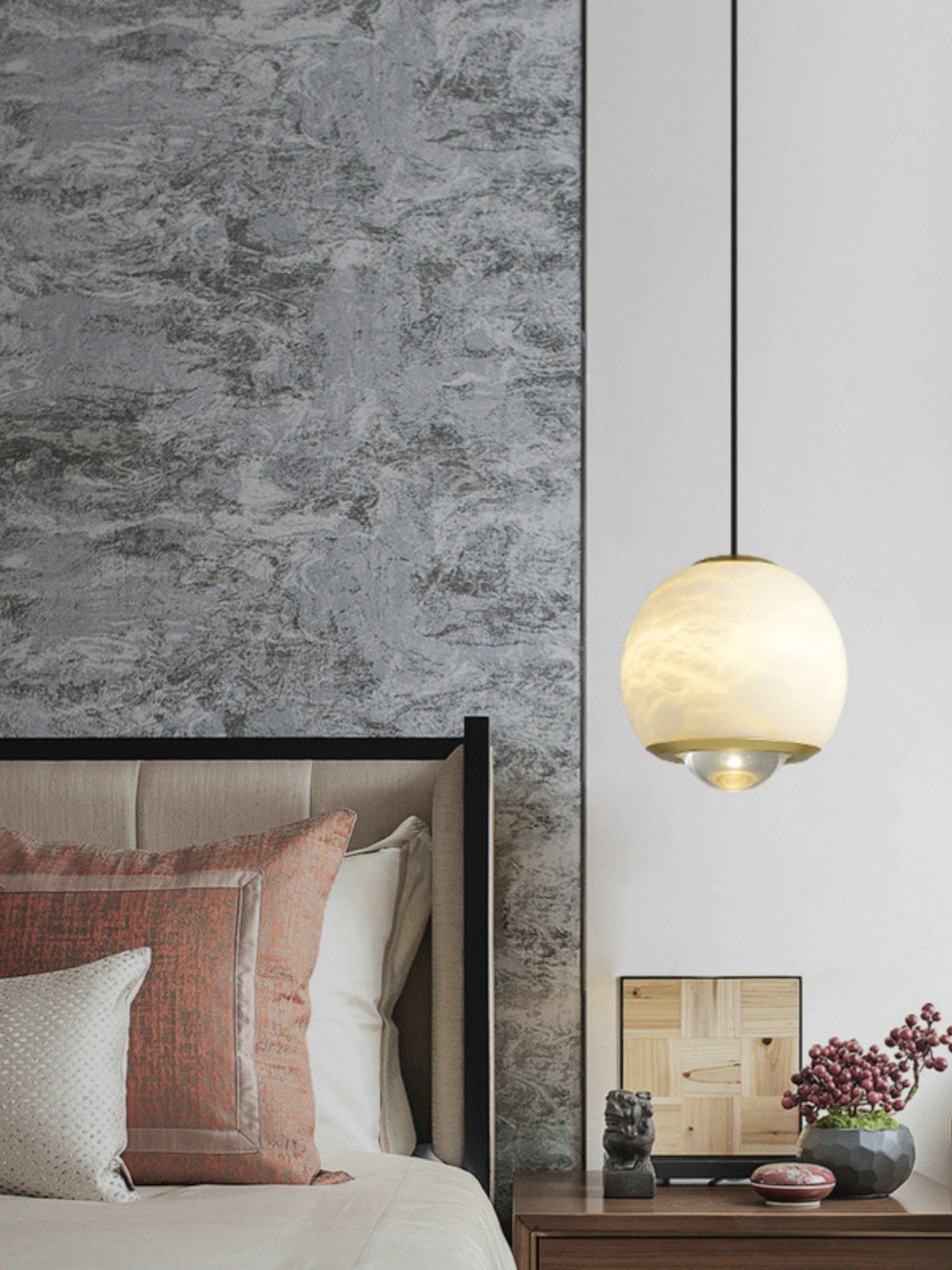 Zephaan Modern Minimalist Brass Alabaster Pendant Light - Lamp Copper