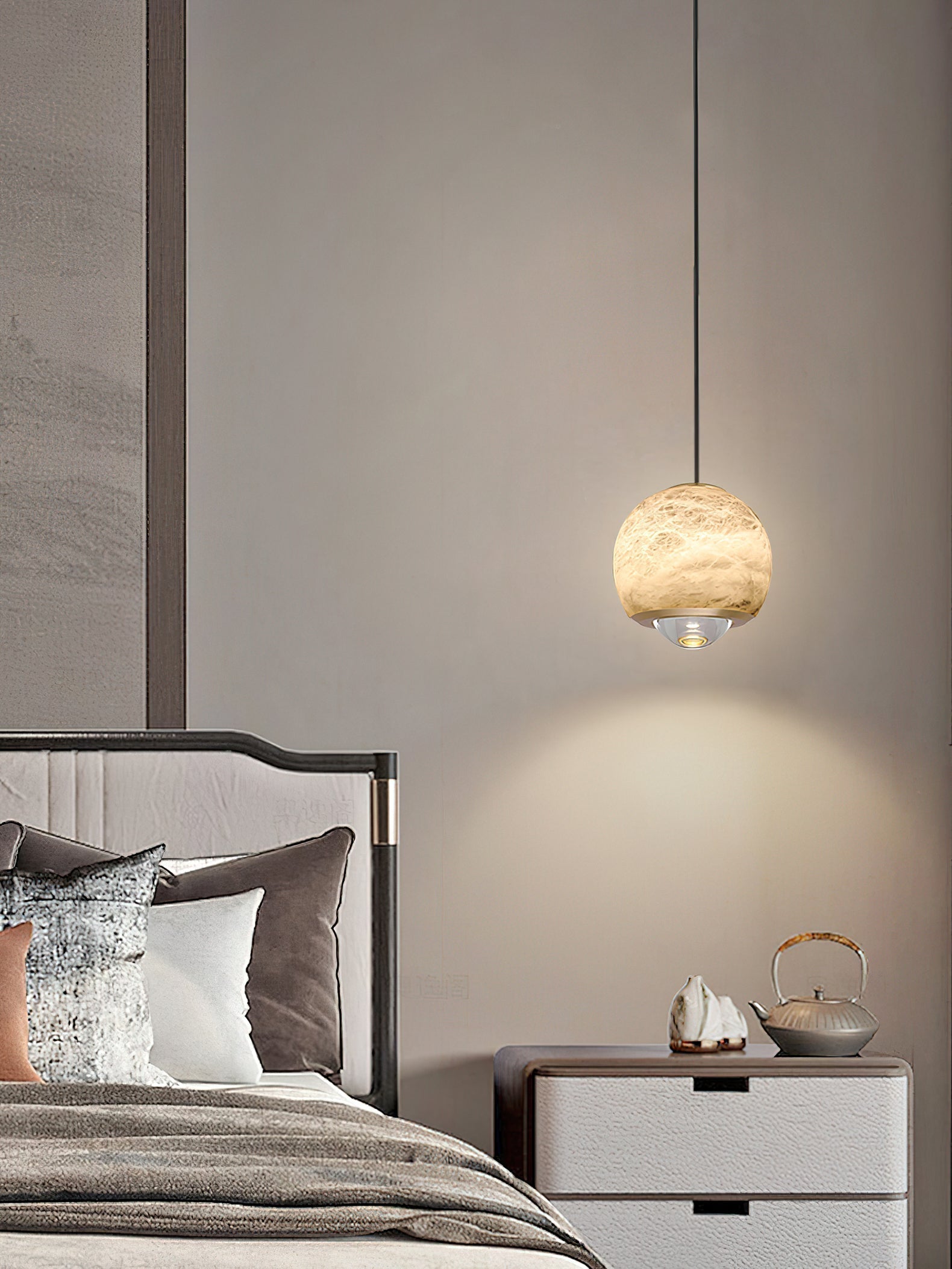 Zephaan Modern Minimalist Brass Alabaster Pendant Light - Lamp Copper