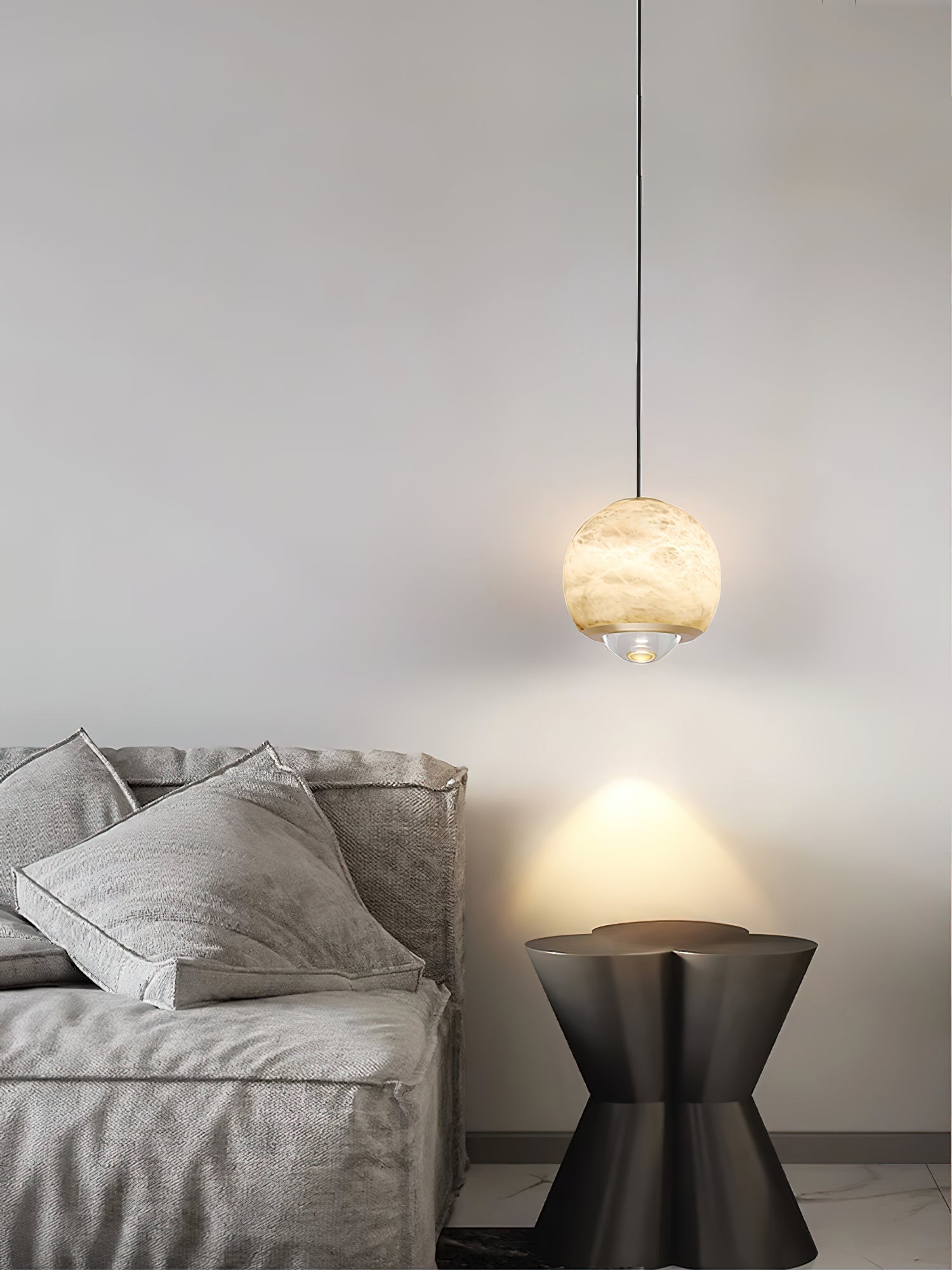Zephaan Modern Minimalist Brass Alabaster Pendant Light - Lamp Copper