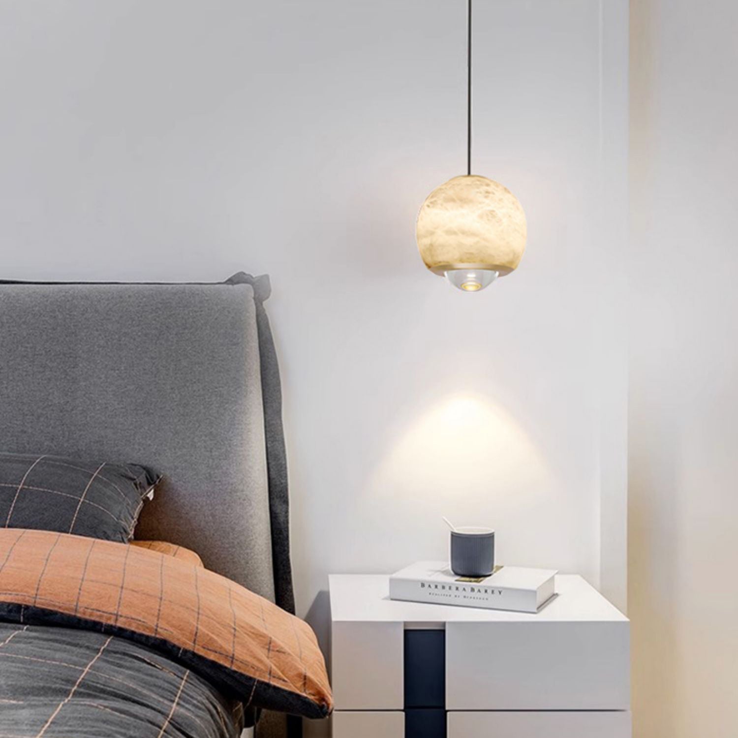 Zephaan Modern Minimalist Brass Alabaster Pendant Light - Lamp Copper