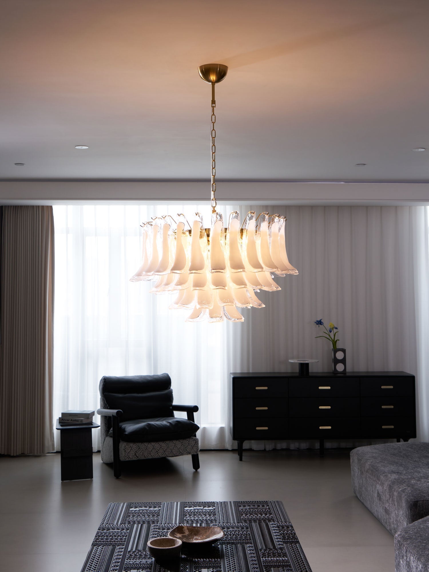 Aurora Chandelier Pink Glass Leaf Layered Floral Glamour - Letslighting