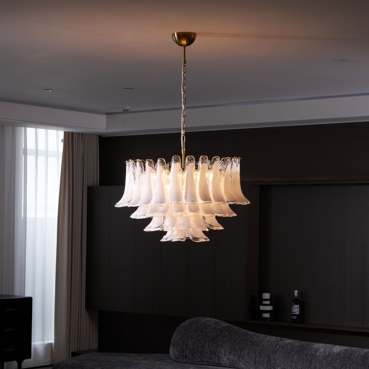 Aurora Chandelier Pink Glass Leaf Layered Floral Glamour - Letslighting