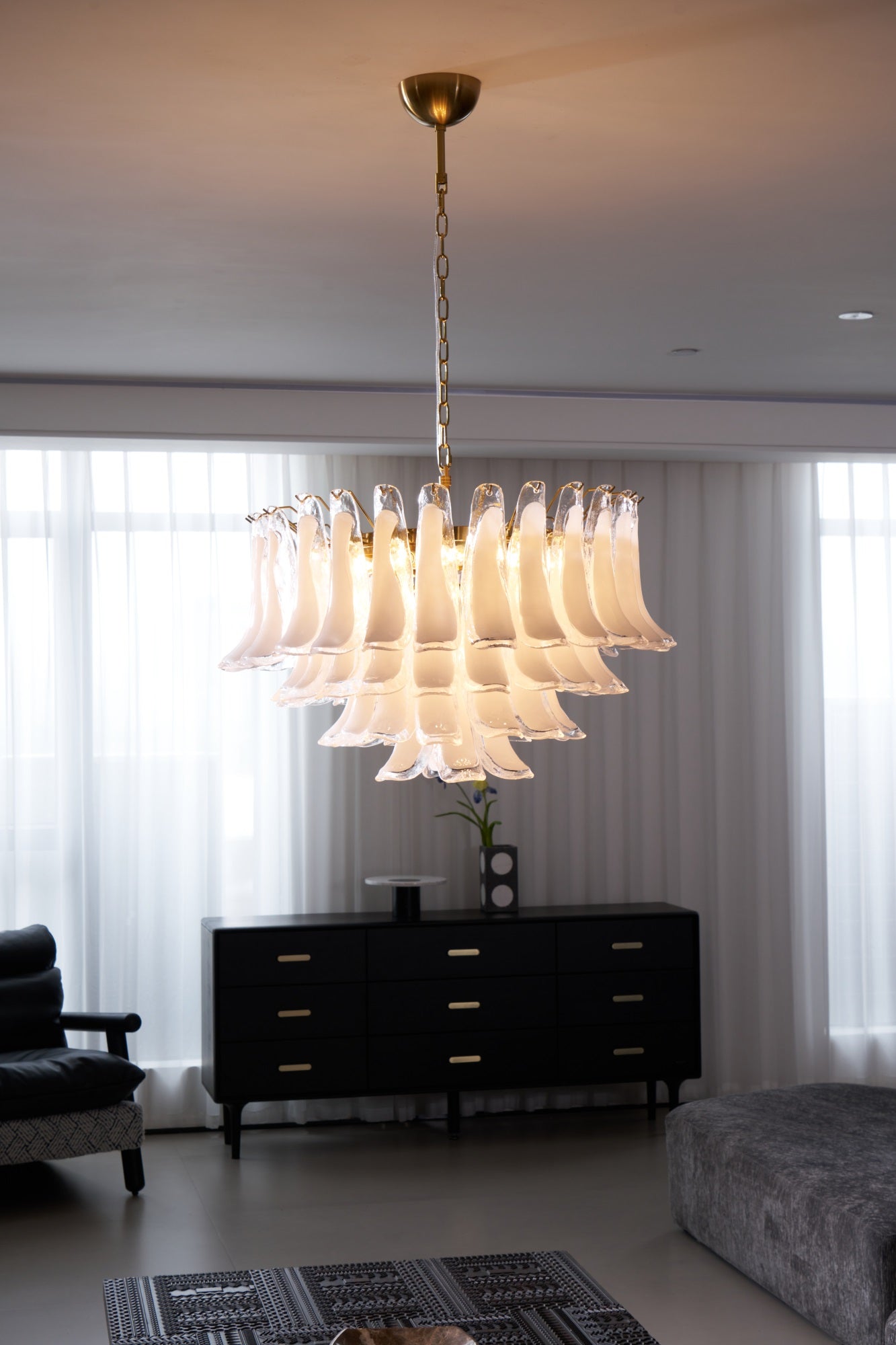 Aurora Chandelier Pink Glass Leaf Layered Floral Glamour - Letslighting