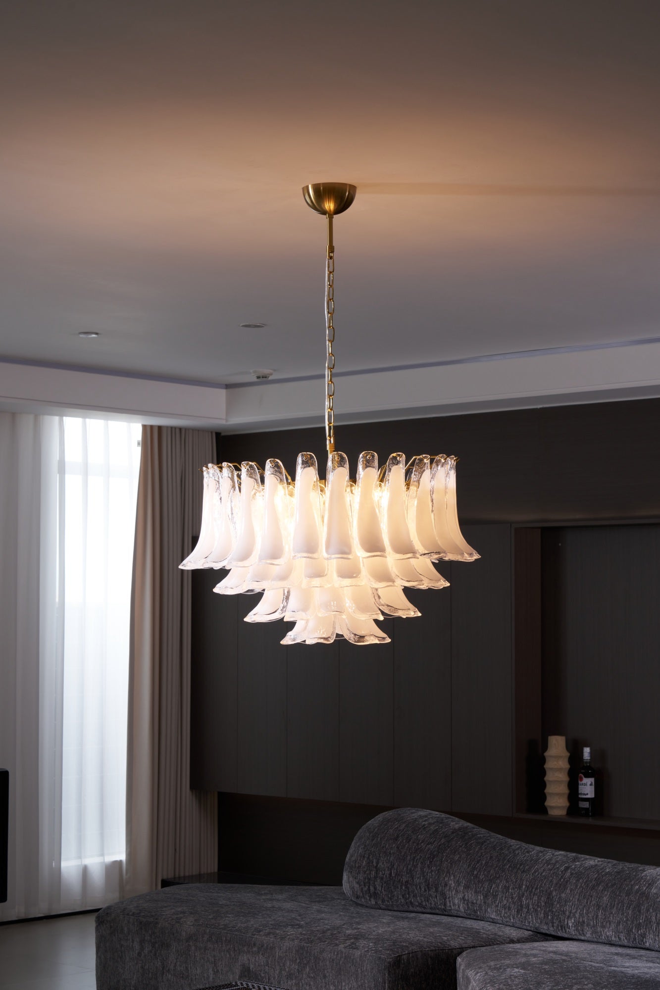 Aurora Chandelier Pink Glass Leaf Layered Floral Glamour - Letslighting
