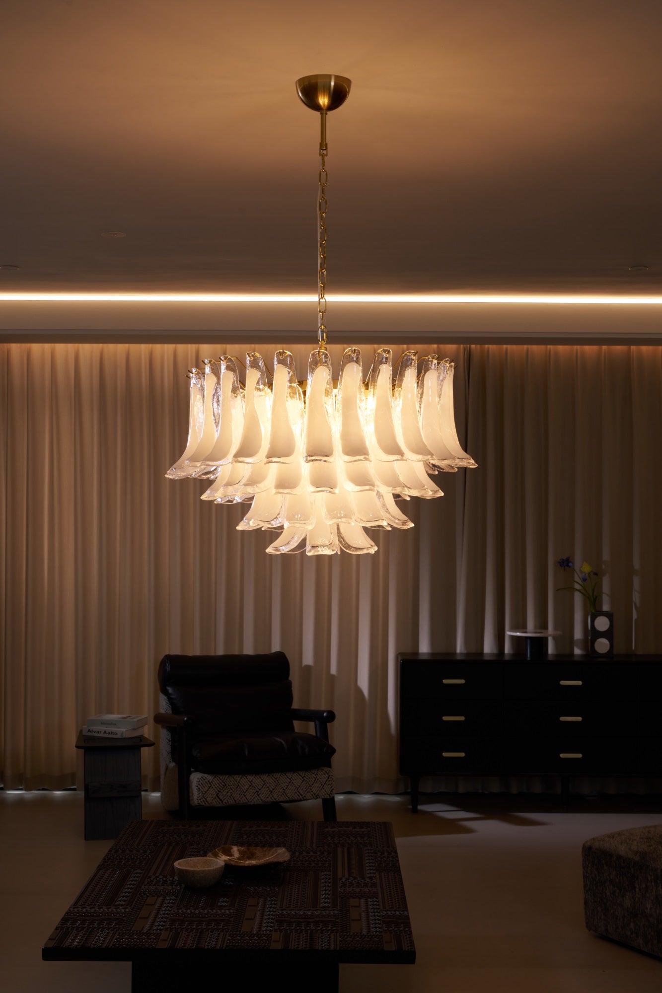 Aurora Chandelier Pink Glass Leaf Layered Floral Glamour - Letslighting