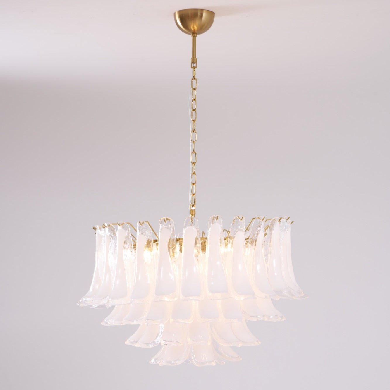 Aurora Chandelier Pink Glass Leaf Layered Floral Glamour - Letslighting