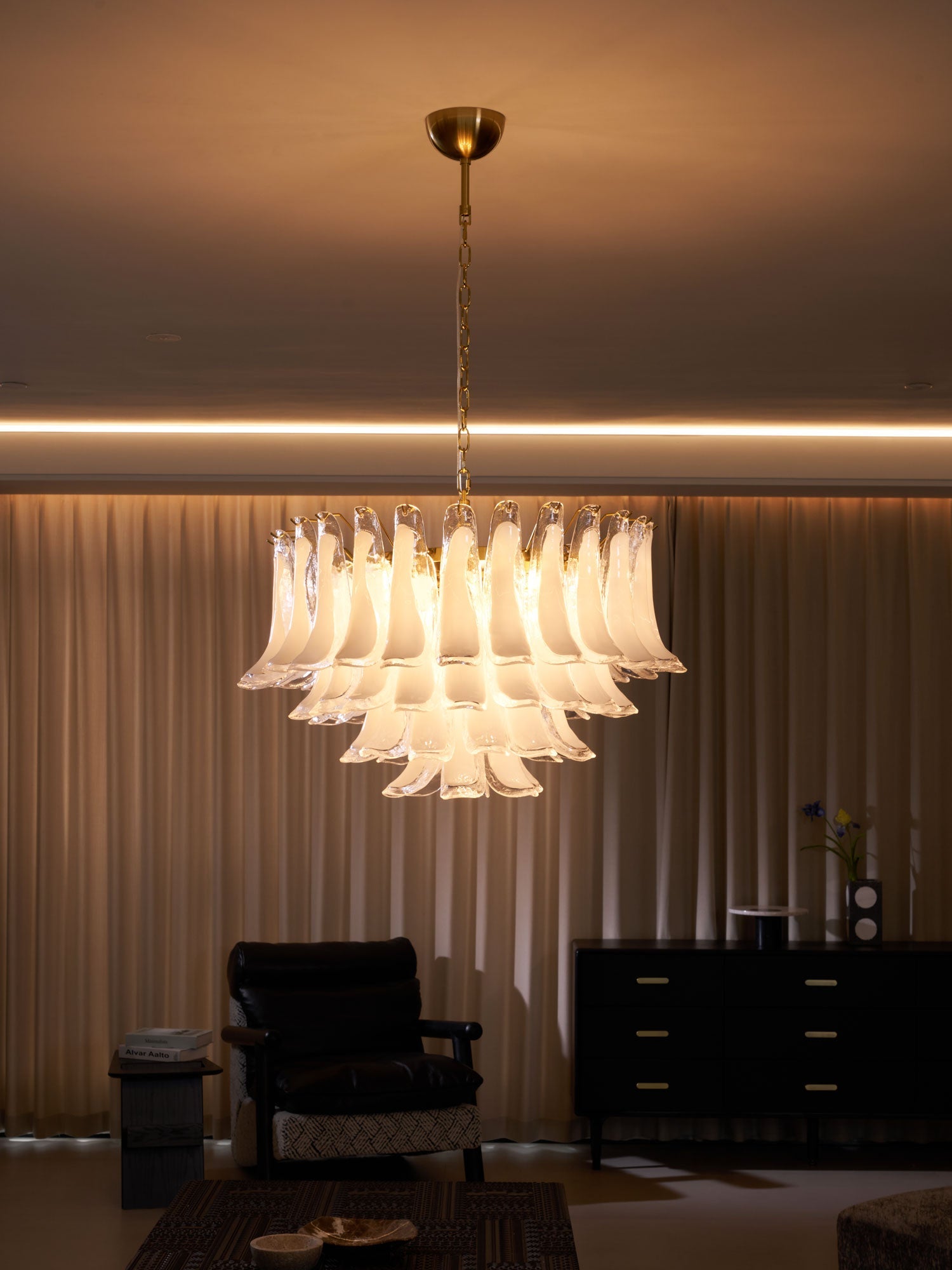 Aurora Chandelier Pink Glass Leaf Layered Floral Glamour - Letslighting