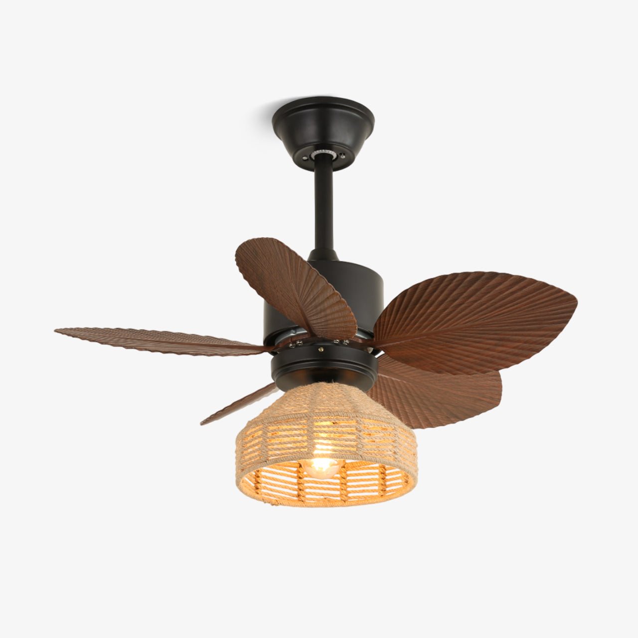 Ventilador de Techo Rivora Tropical de Ratán con Luz y acabado de madera de nogal
