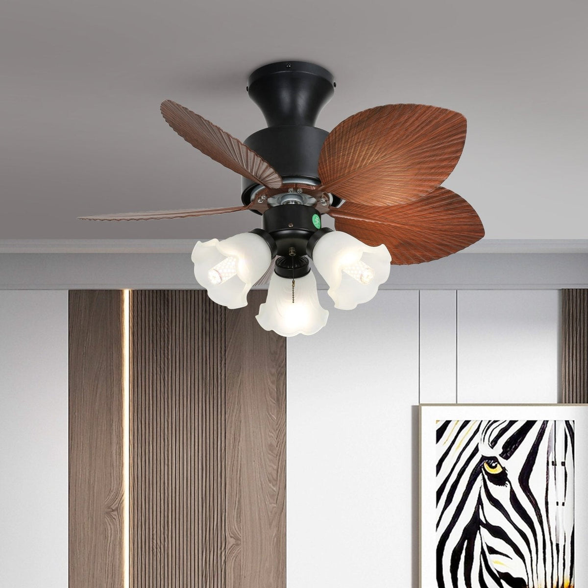 Ventilador de Techo con Luz Florence Vintage de Madera mostrando su estructura de metal