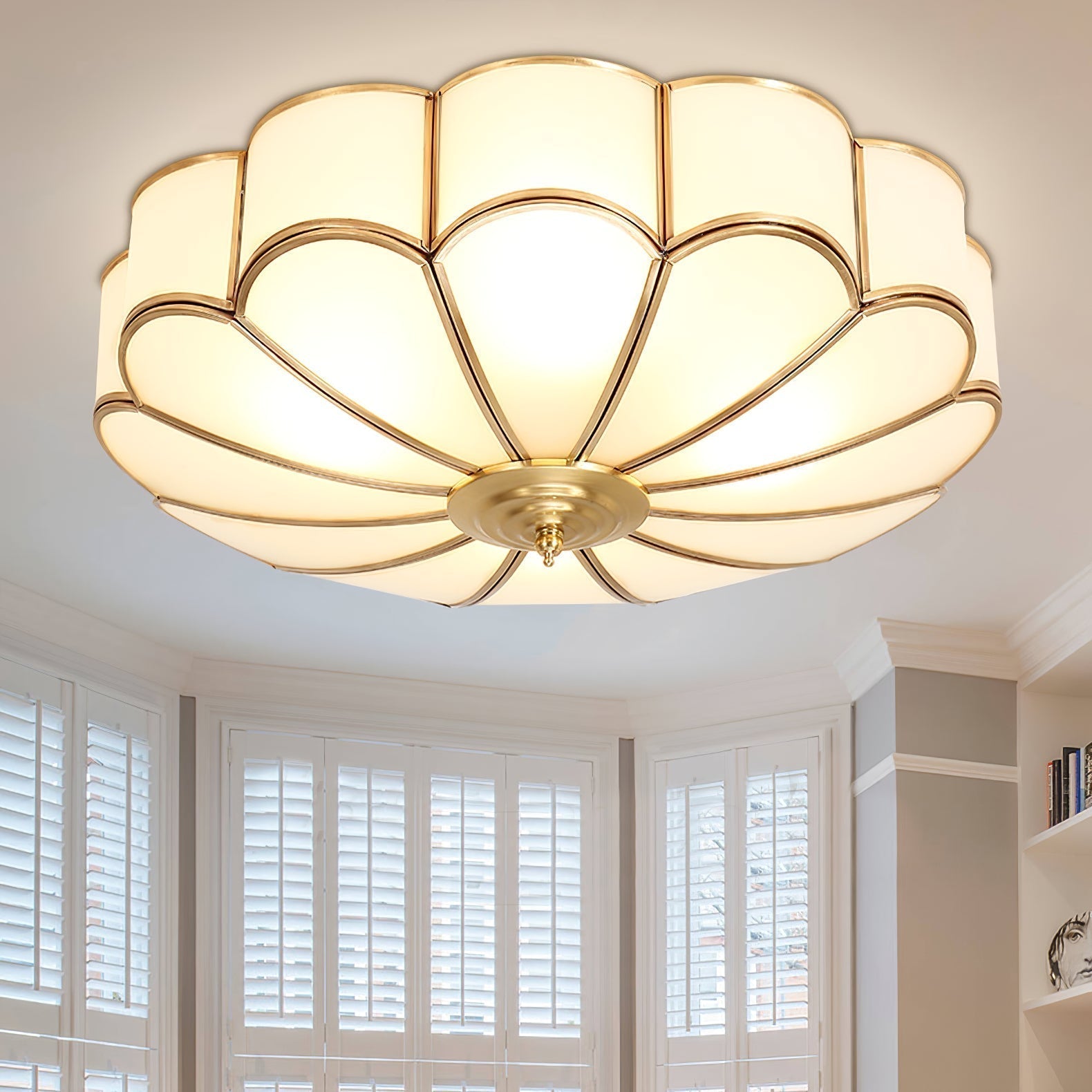 Viraean Modern Minimalist Flower Shape Brass Glass Ceiling Lamp - Lamp Copper