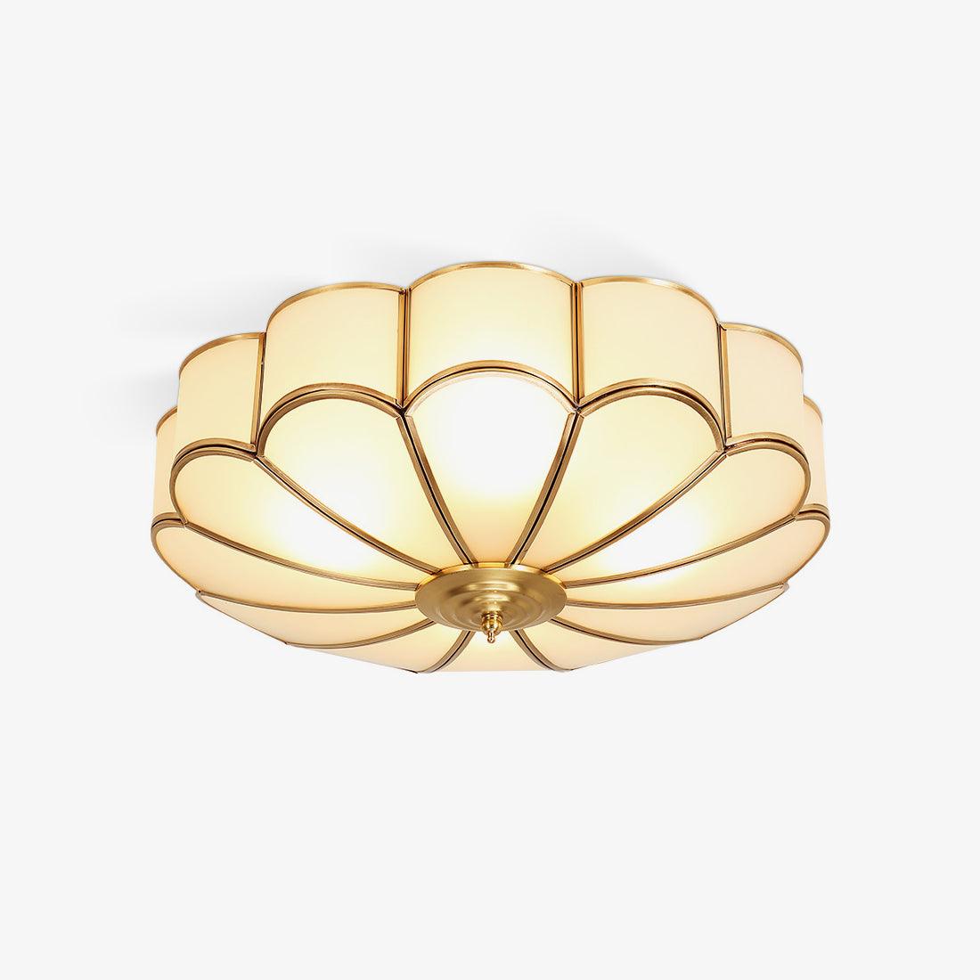 Tiffany Lámpara de Techo en Forma de Flor de Vidrio Esmerilado y Latón