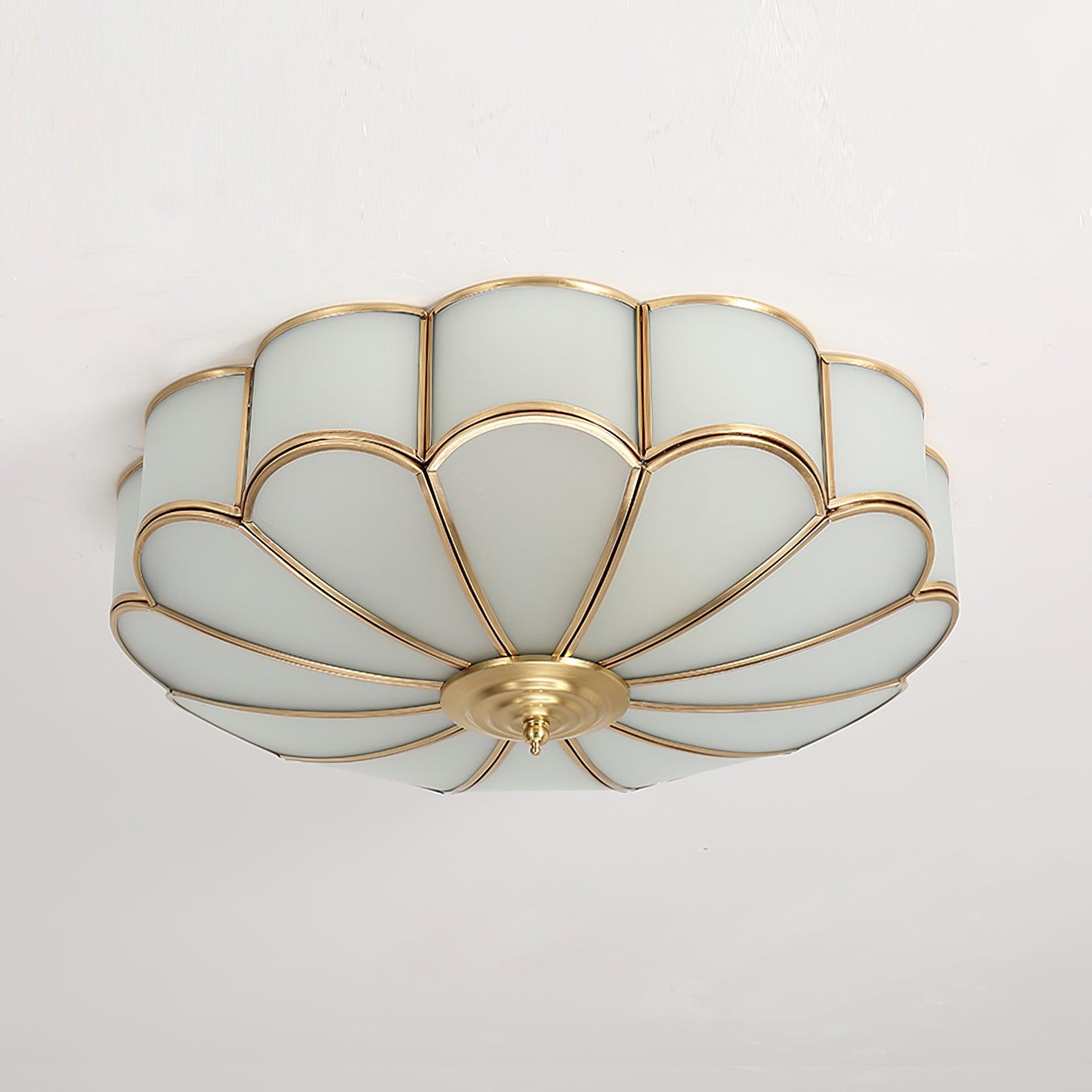 Tiffany Lámpara de Techo en Forma de Flor de Vidrio Esmerilado y Latón
