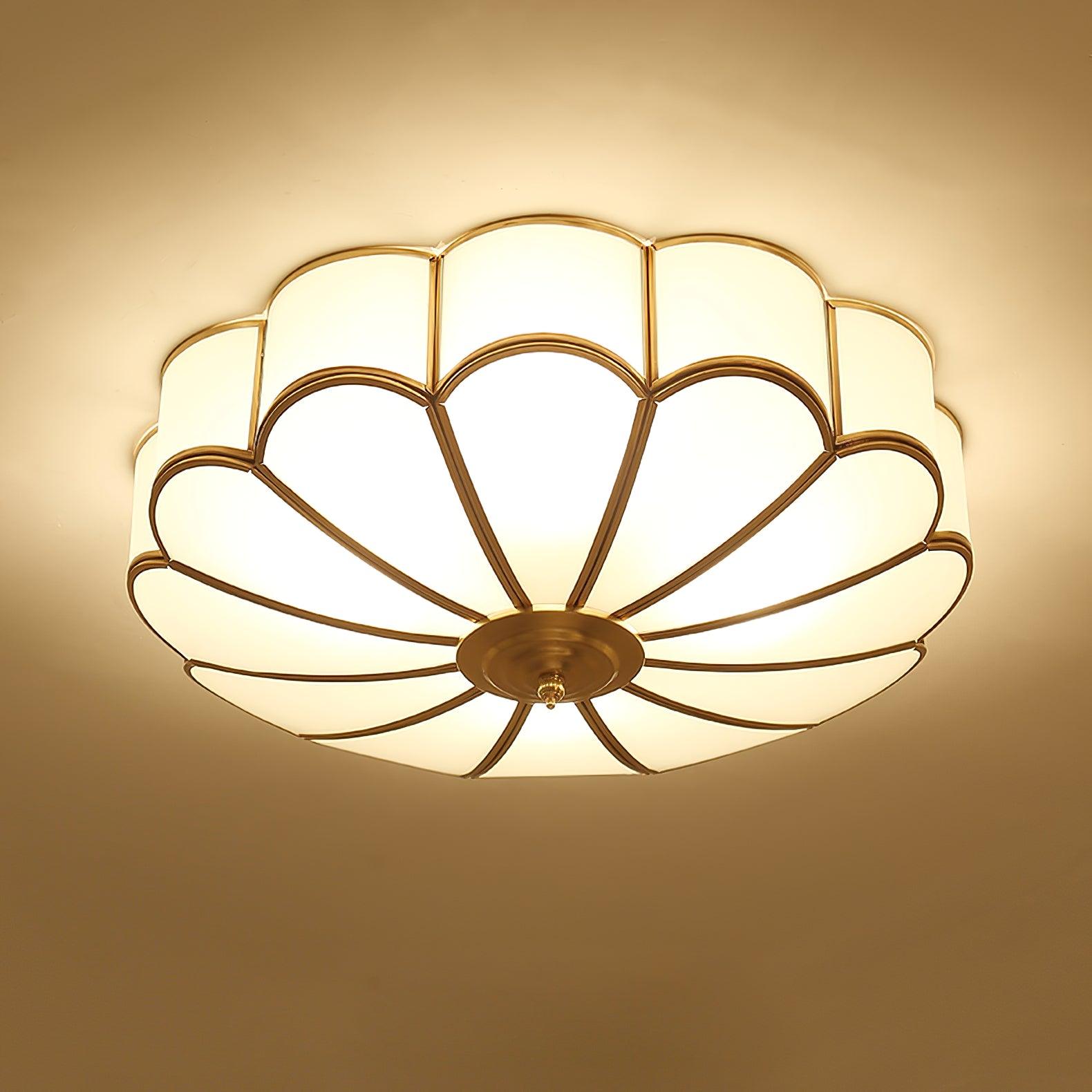 Tiffany Lámpara de Techo en Forma de Flor de Vidrio Esmerilado y Latón