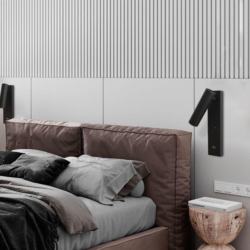 Black Bedside USB Wall Light - Letslighting
