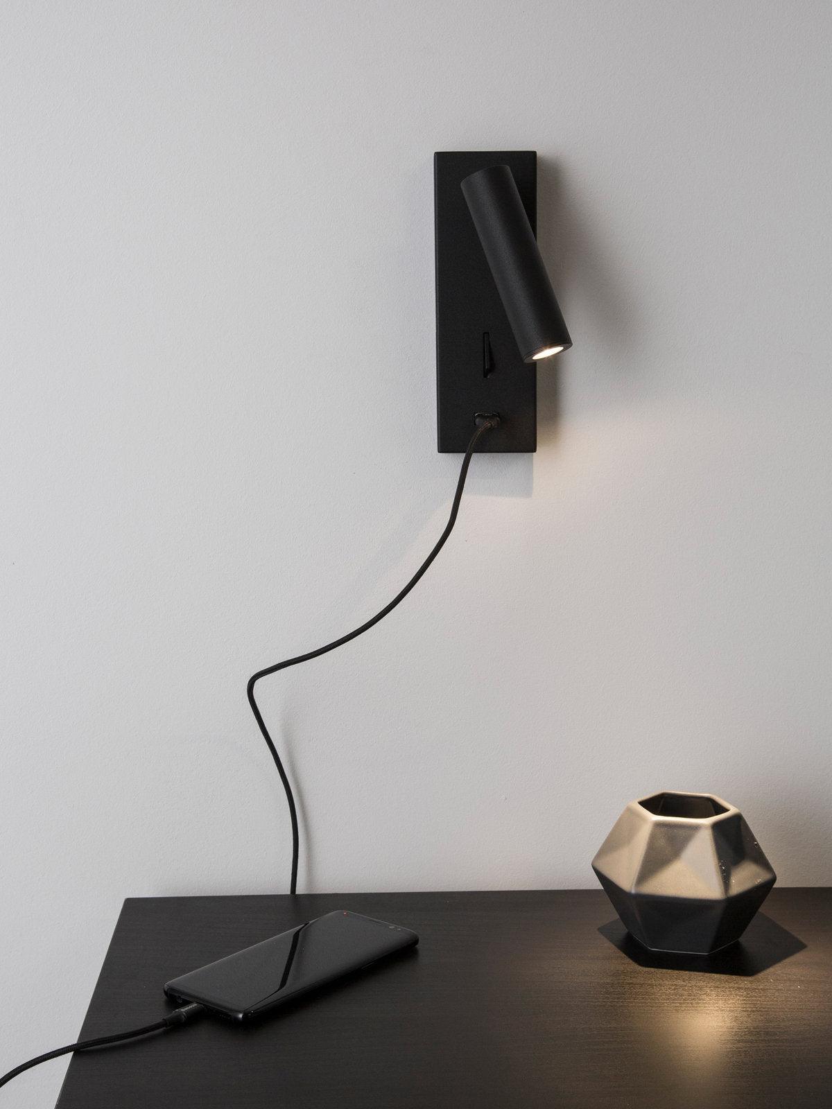 Black Bedside USB Wall Light - Letslighting