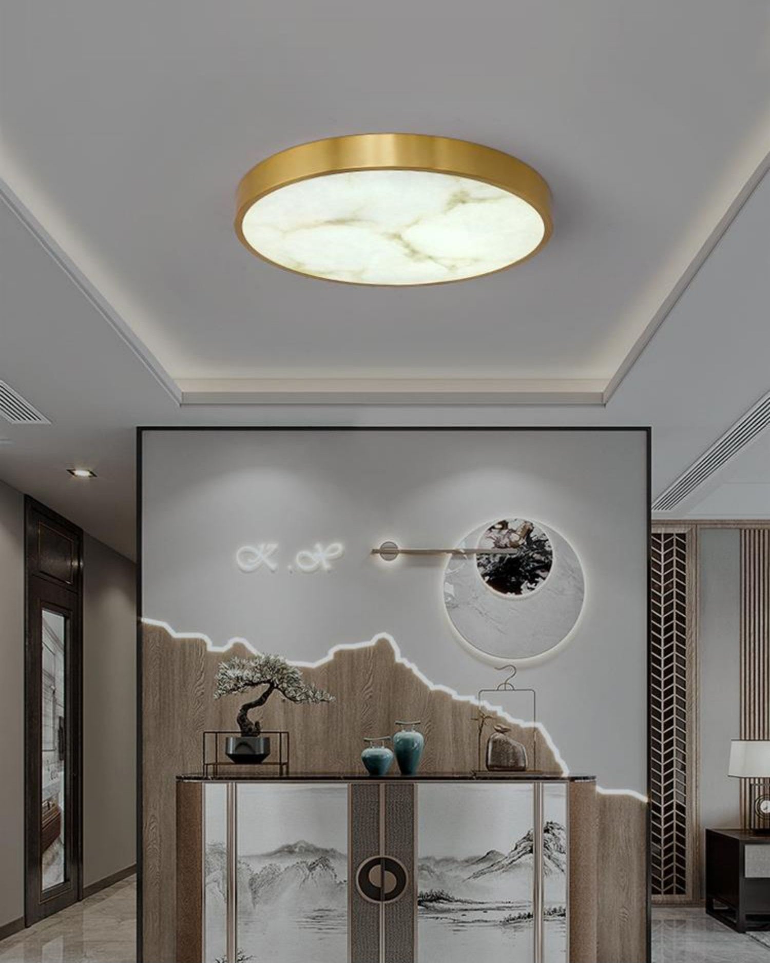 Uzoror Modern Minimalist Recessed Alabaster Ceiling Light - Lamp Copper