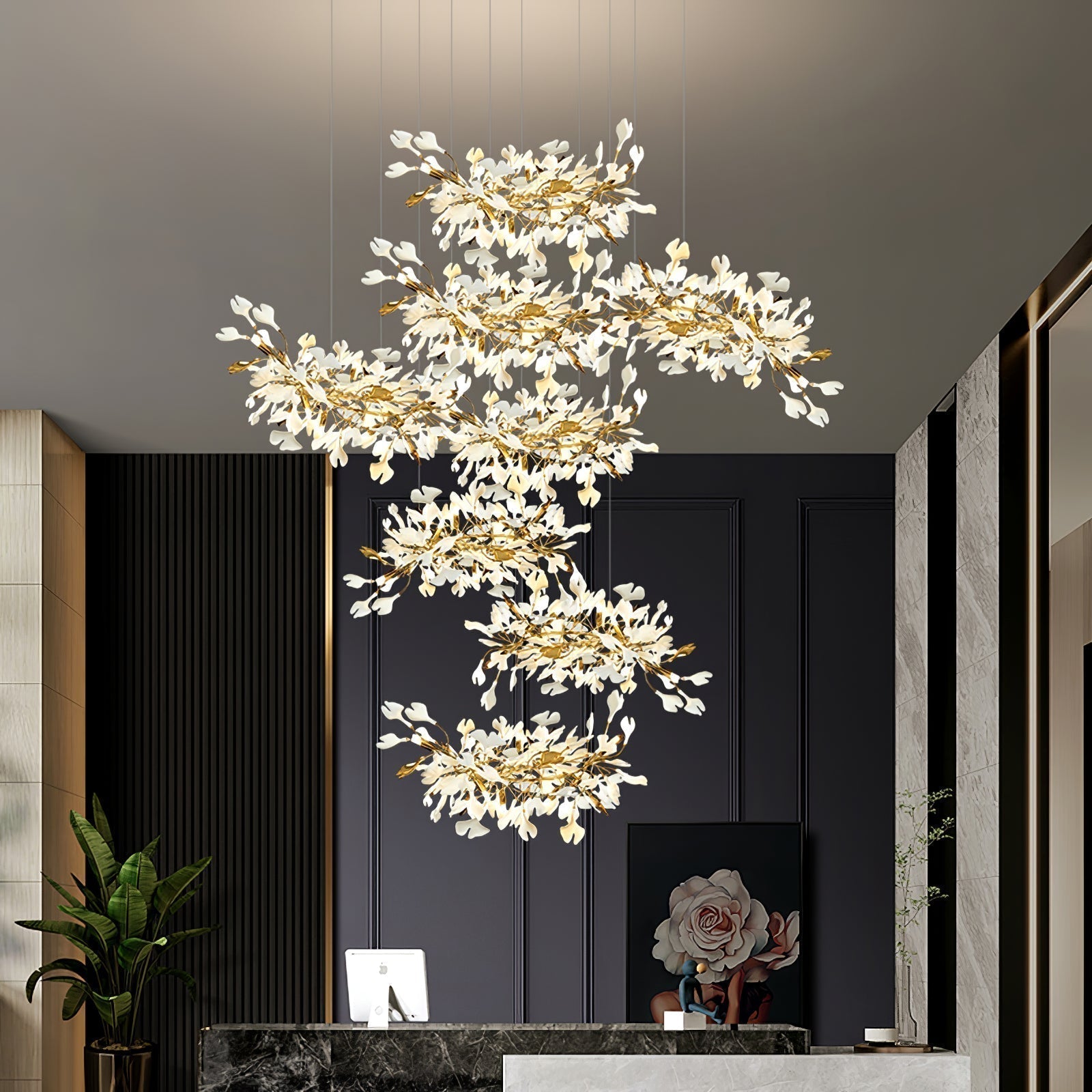 Eurzoris Gingko Metal Leaf Chandelier - Letslighting