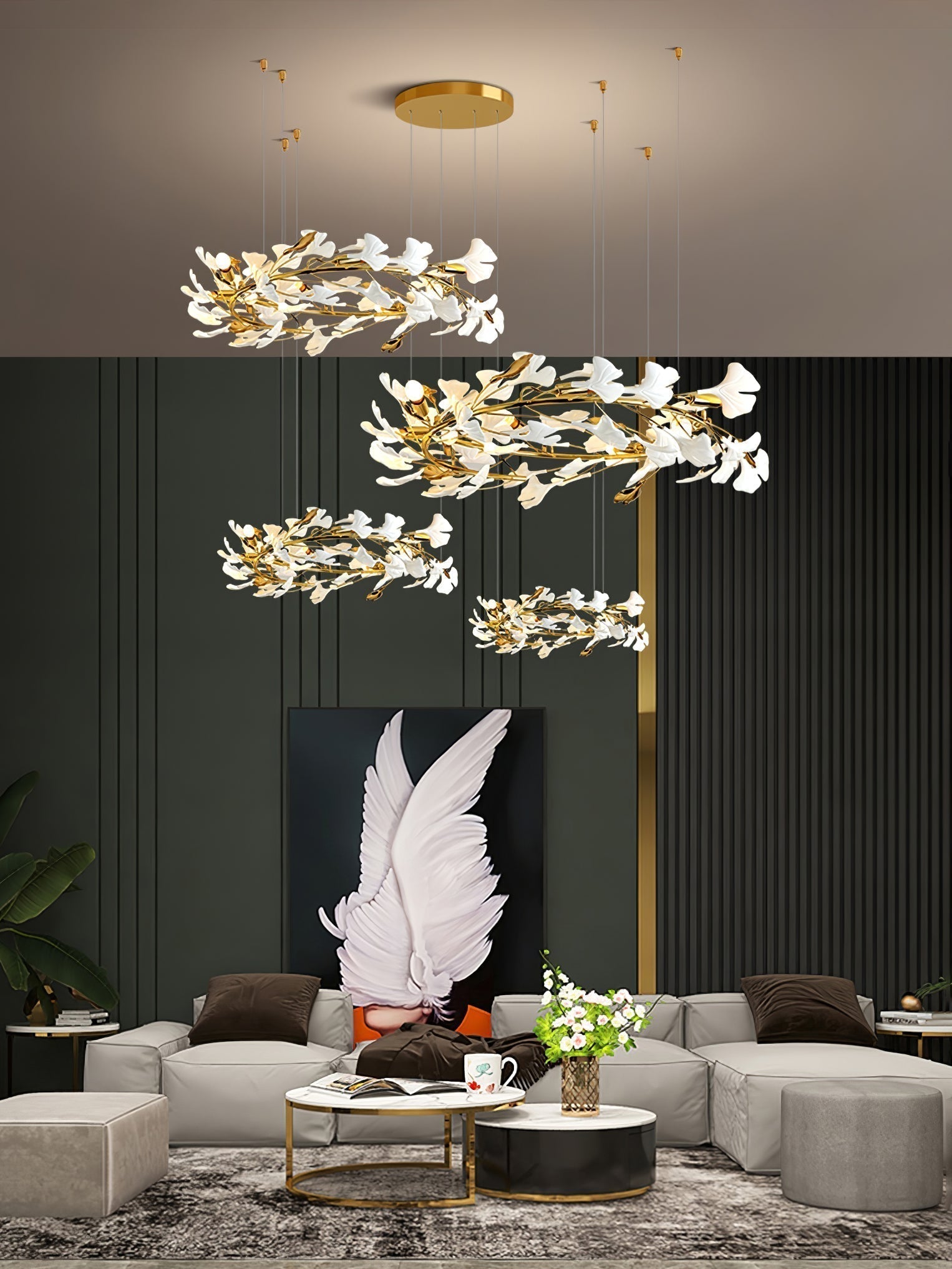 Eurzoris Gingko Metal Leaf Chandelier - Letslighting