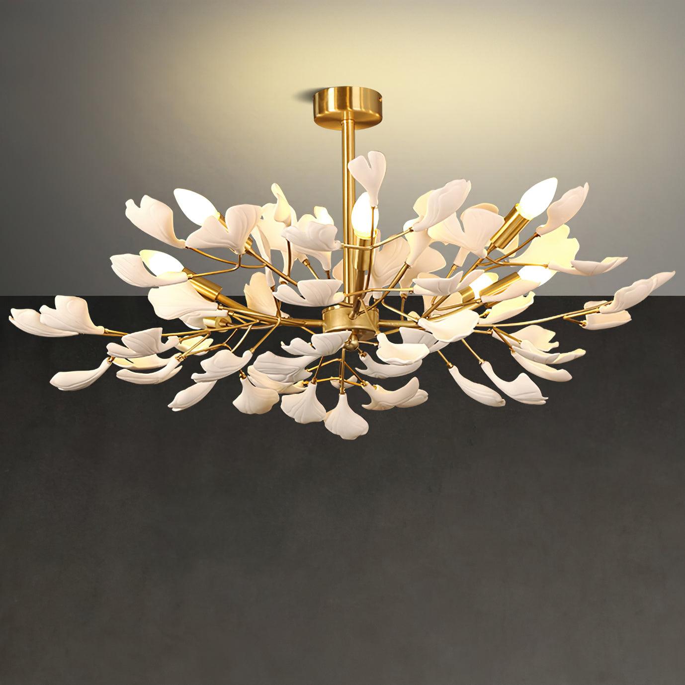 Aurora Chandelier Ginkgo Leaf Brass Ceramic - Letslighting