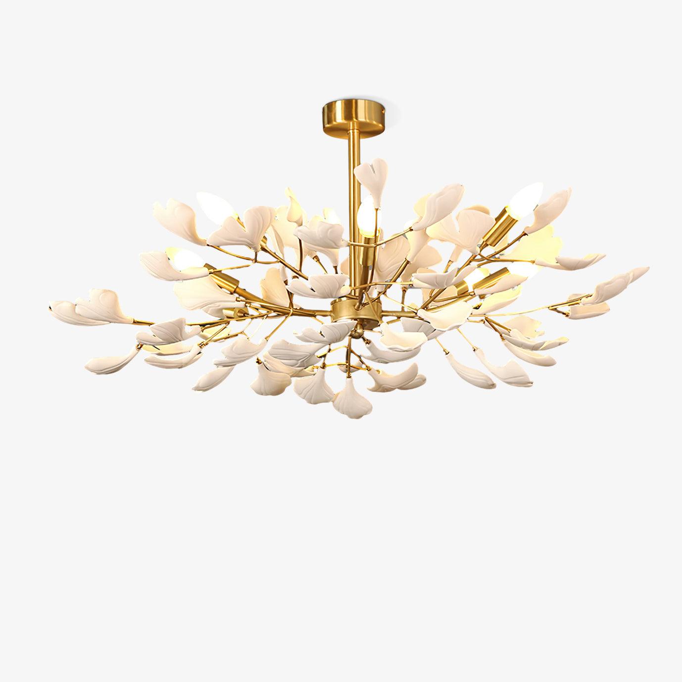 Aurora Chandelier Ginkgo Leaf Brass Ceramic - Letslighting