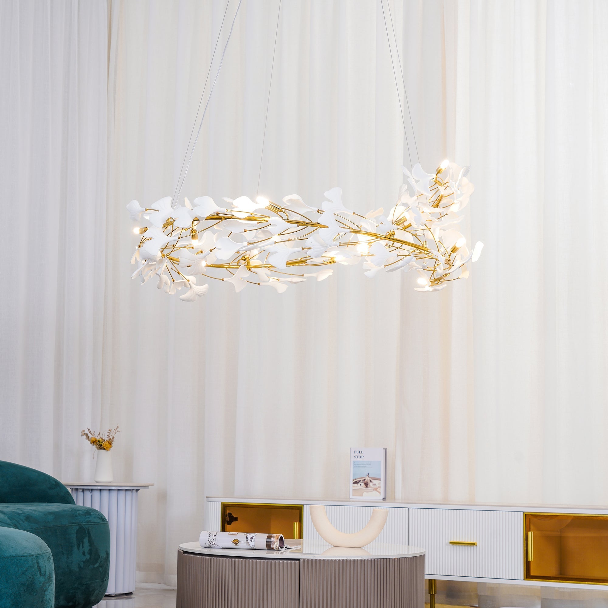 Olivia GinkLuxe Araña LED Dorada Moderna Metal/Cerámica