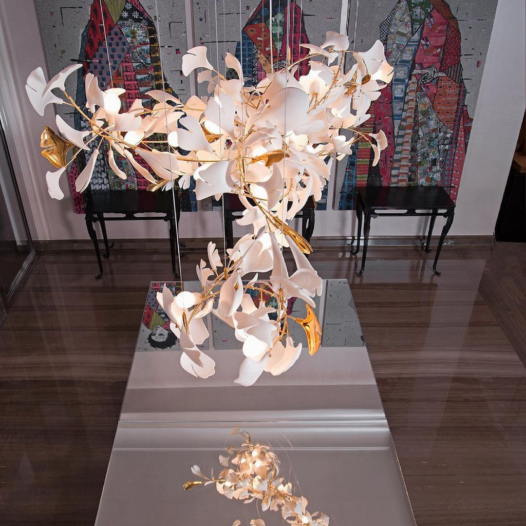 Eurzoris Gingko Metal Leaf Chandelier - Letslighting