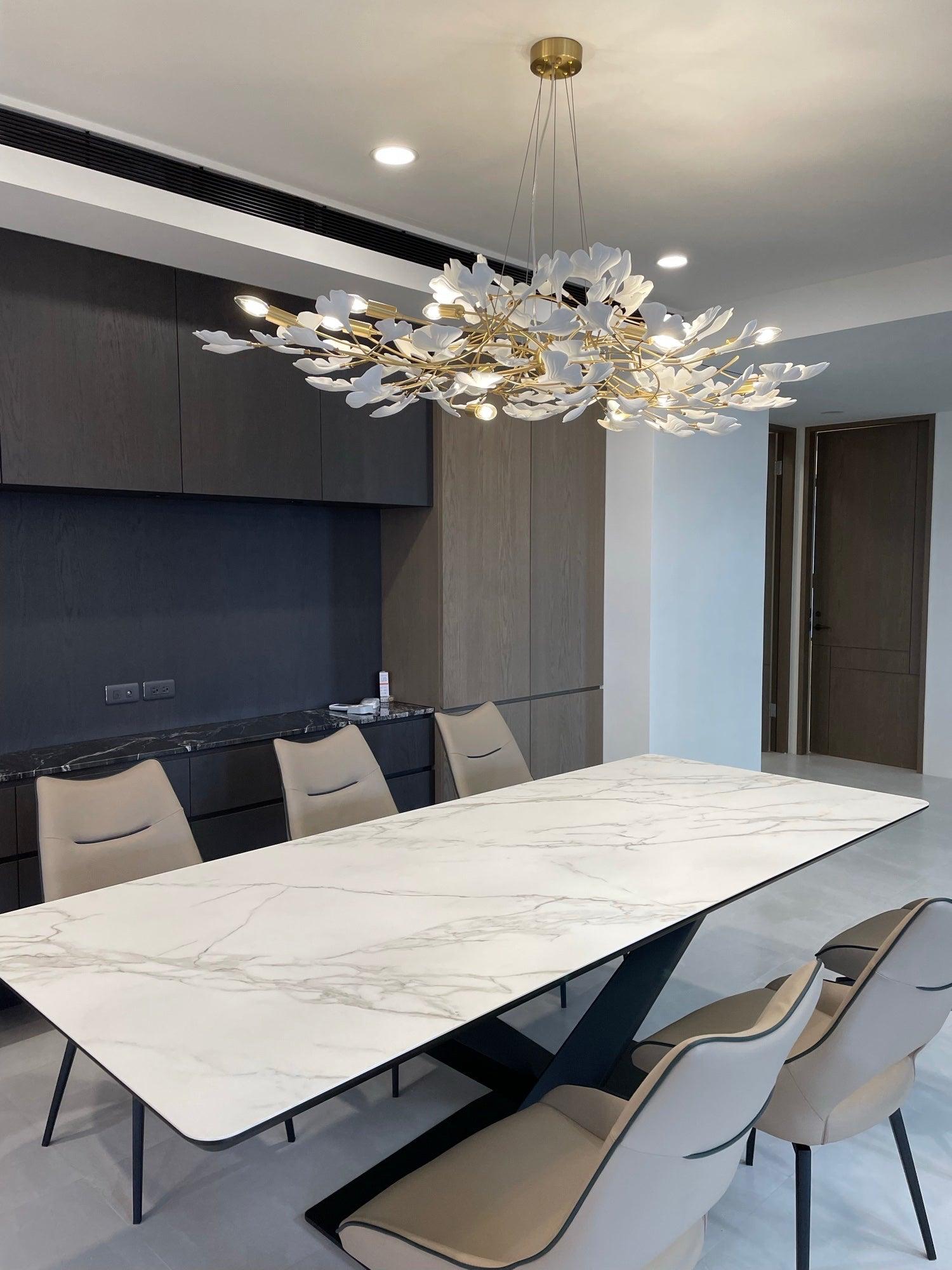 Chandelier White Ceramic Ginkgo Petals Gold - Letslighting