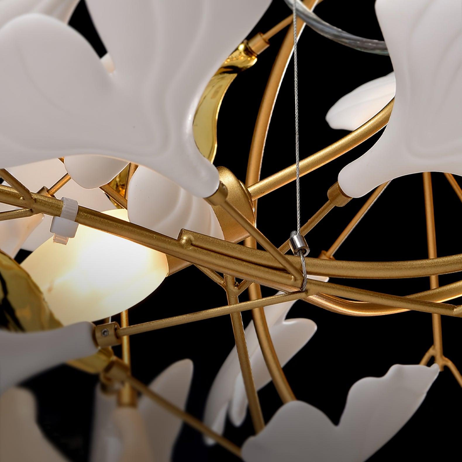 Chandelier White Ceramic Ginkgo Petals Gold - Letslighting