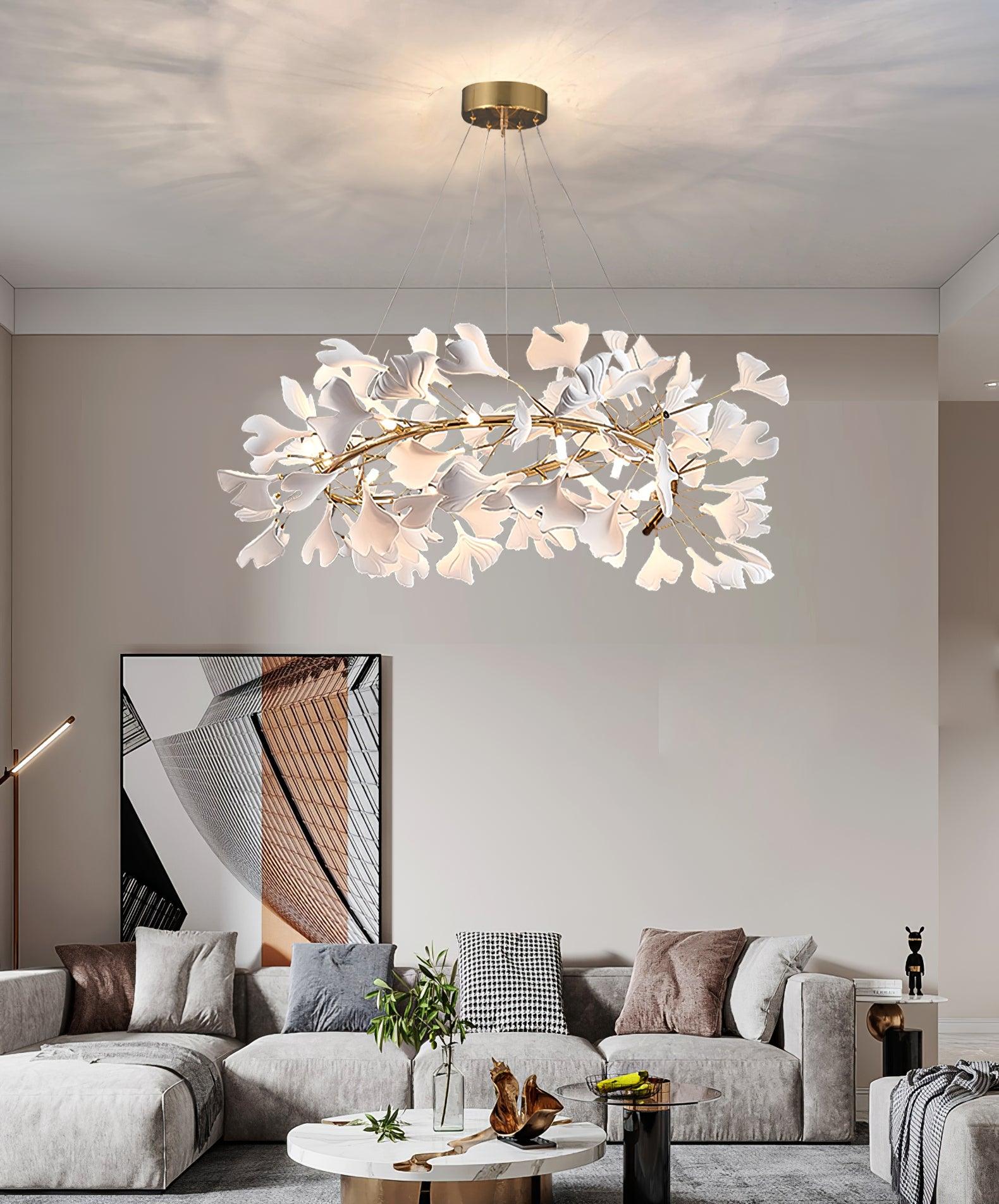 Chandelier White Ceramic Ginkgo Petals U - Letslighting