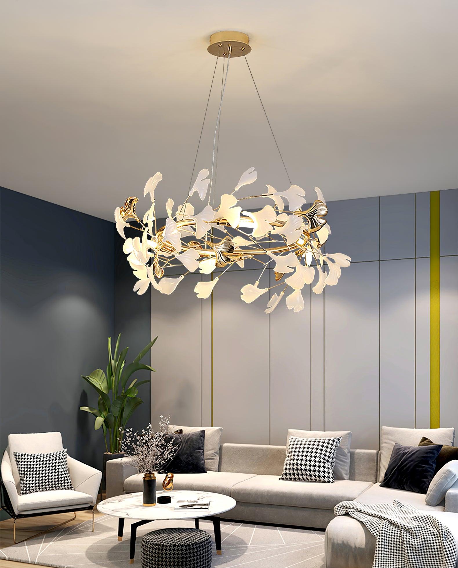 Chandelier White Ceramic Ginkgo Petals U - Letslighting