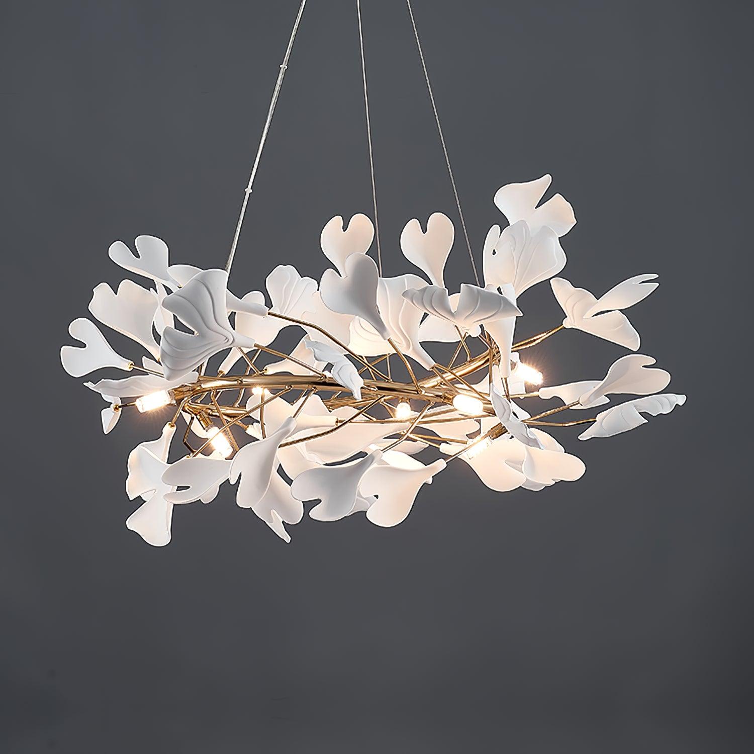 Chandelier White Ceramic Ginkgo Petals U - Letslighting