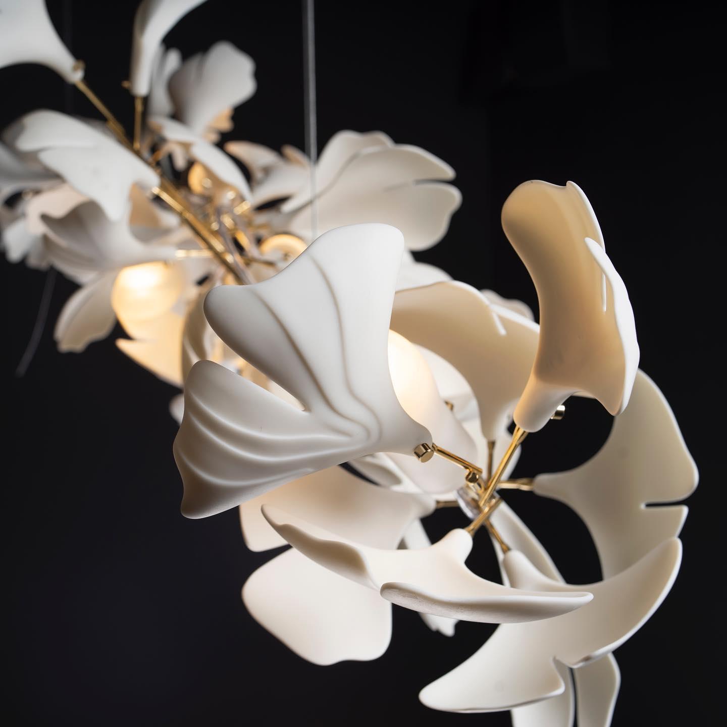 Chandelier White Ceramic Ginkgo Petals U - Letslighting