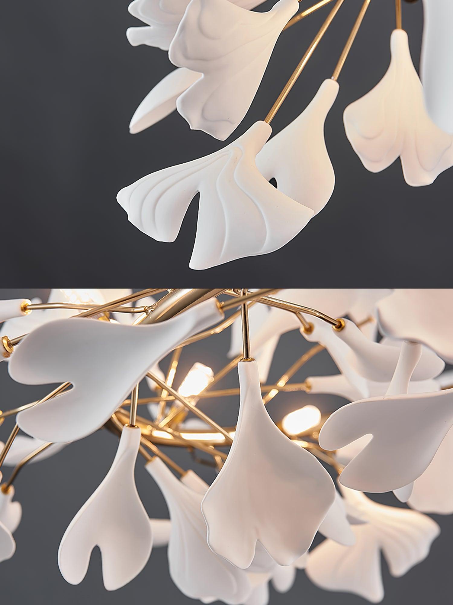 Chandelier White Ceramic Ginkgo Petals U - Letslighting