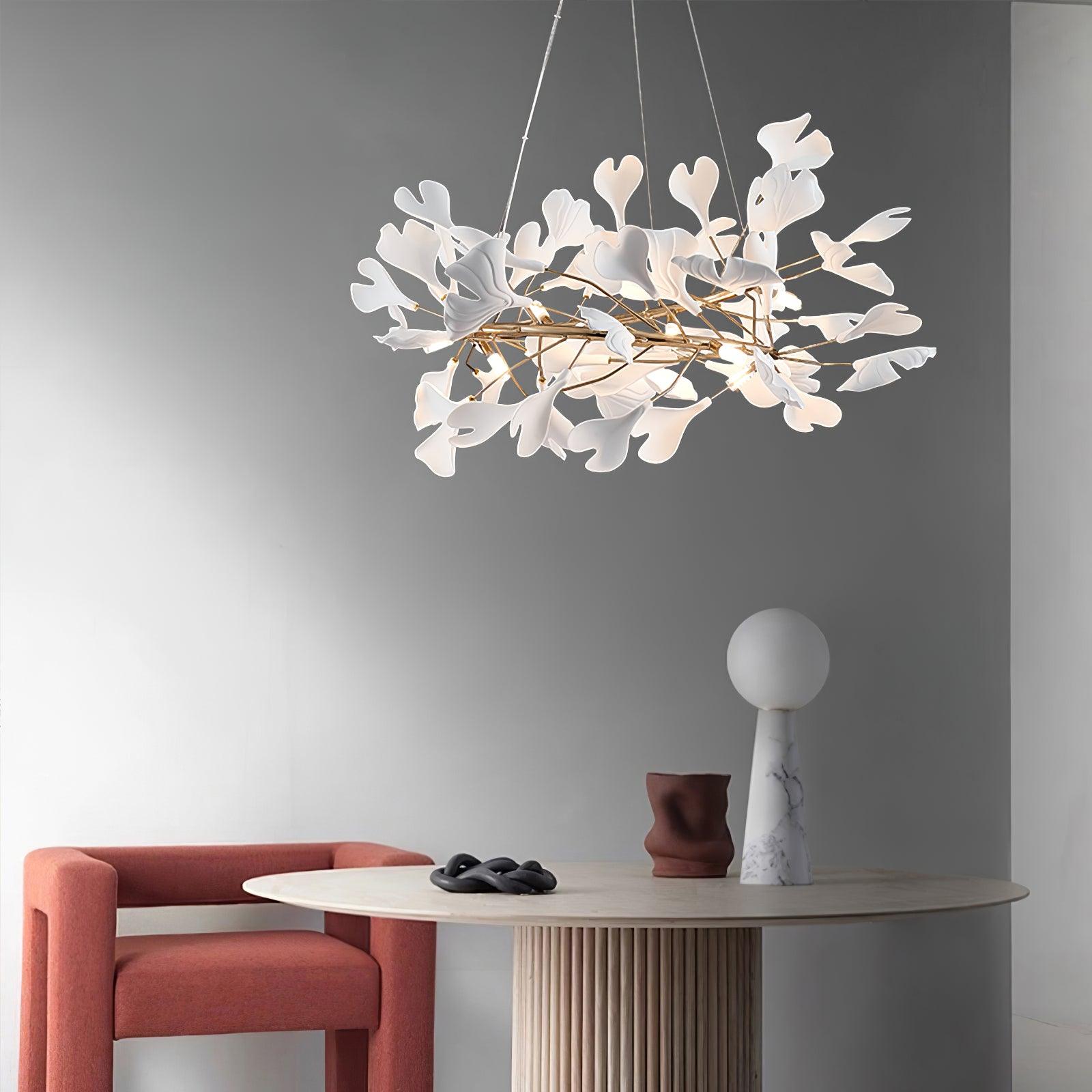 Chandelier White Ceramic Ginkgo Petals U - Letslighting