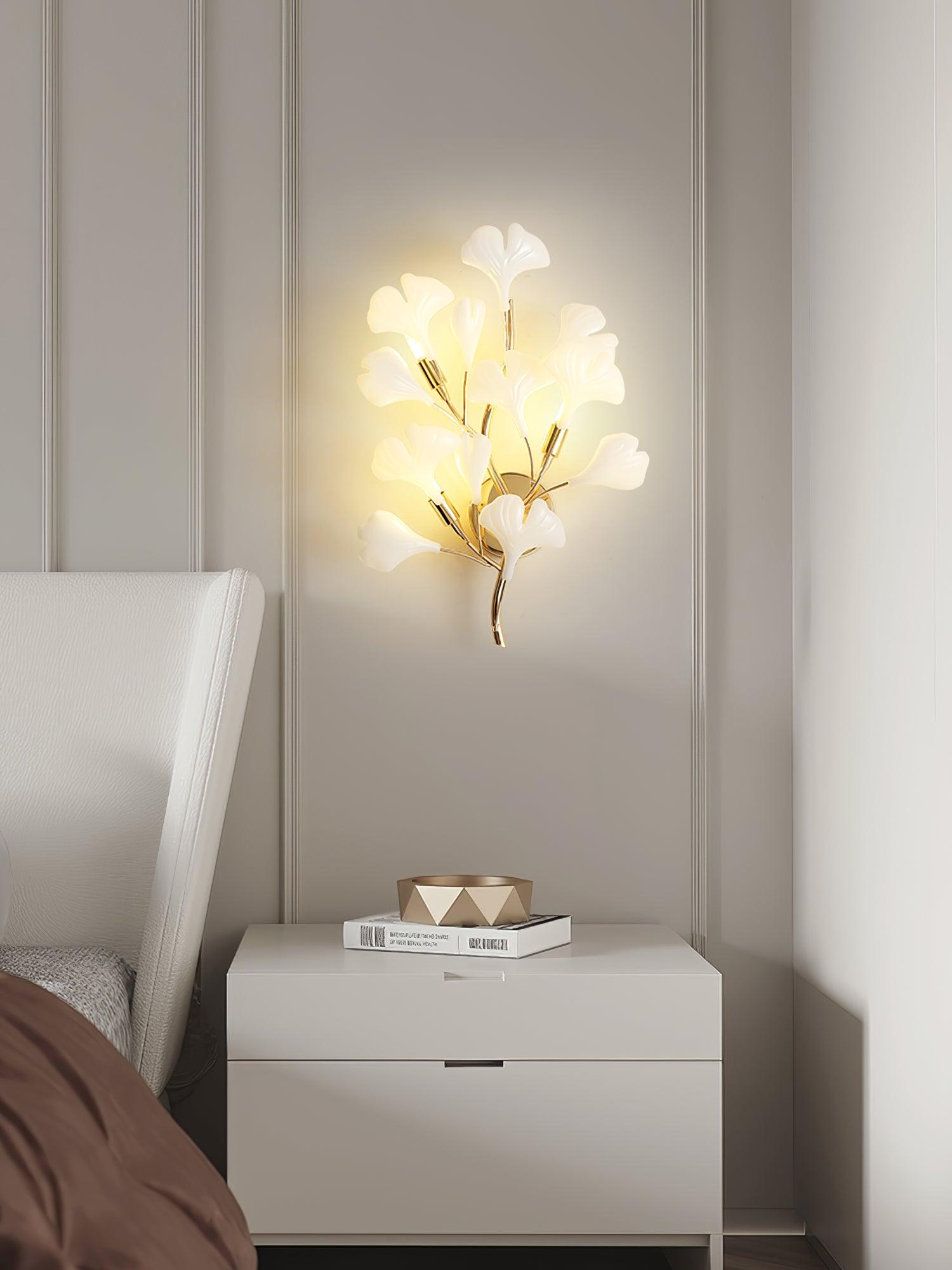 Wall Lamp Gingko Ceramic Petal Shades Gold Art Nouveau - Letslighting
