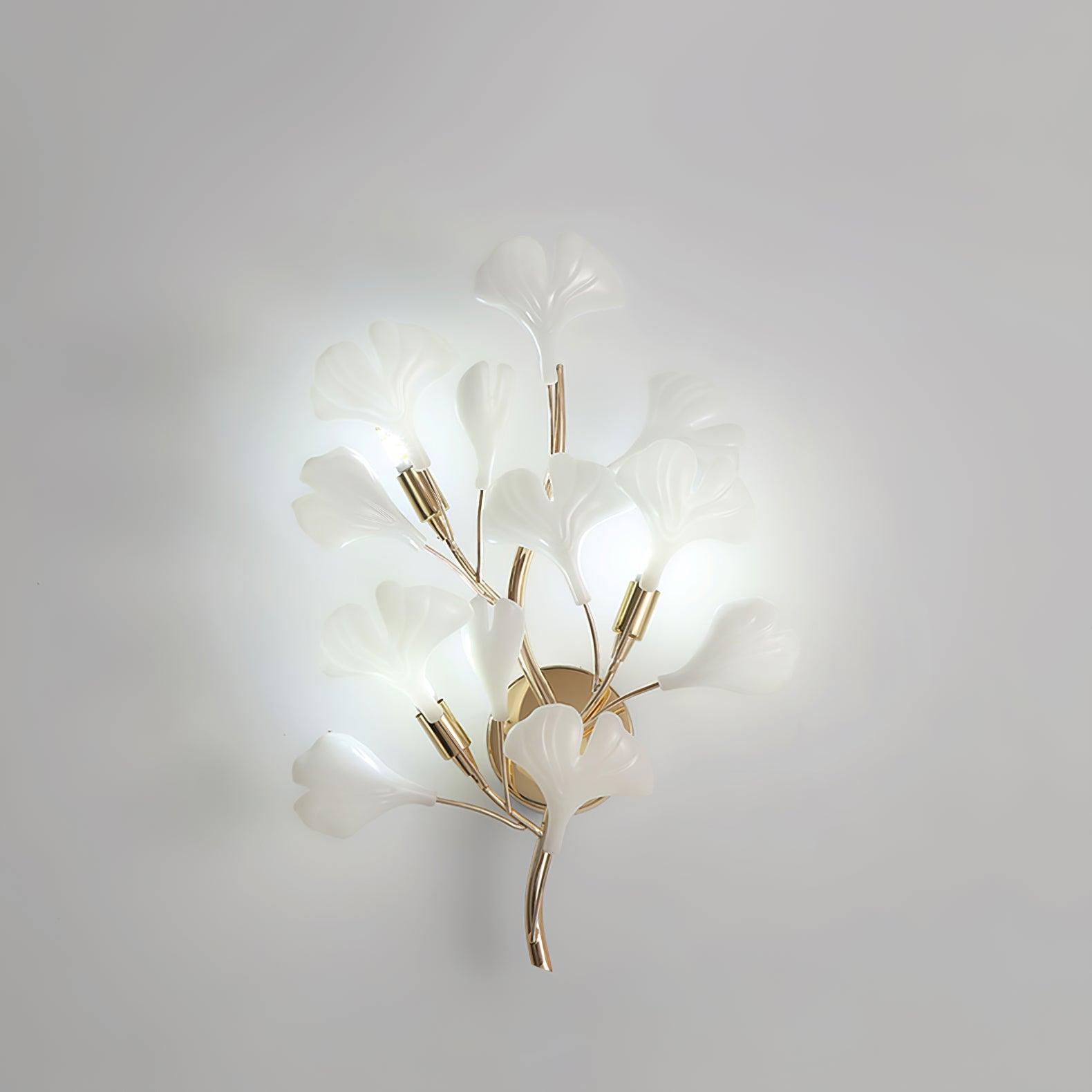 Wall Lamp Gingko Ceramic Petal Shades Gold Art Nouveau - Letslighting