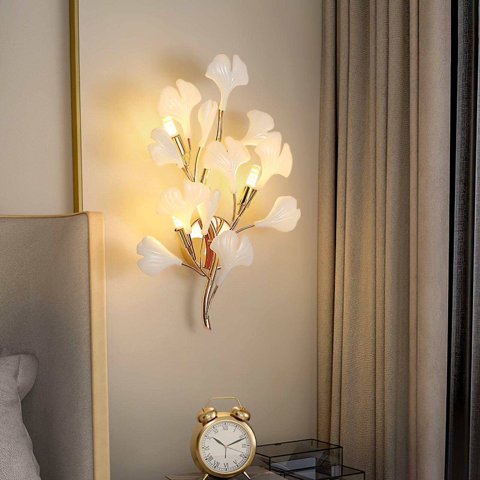 Wall Lamp Gingko Ceramic Petal Shades Gold Art Nouveau - Letslighting