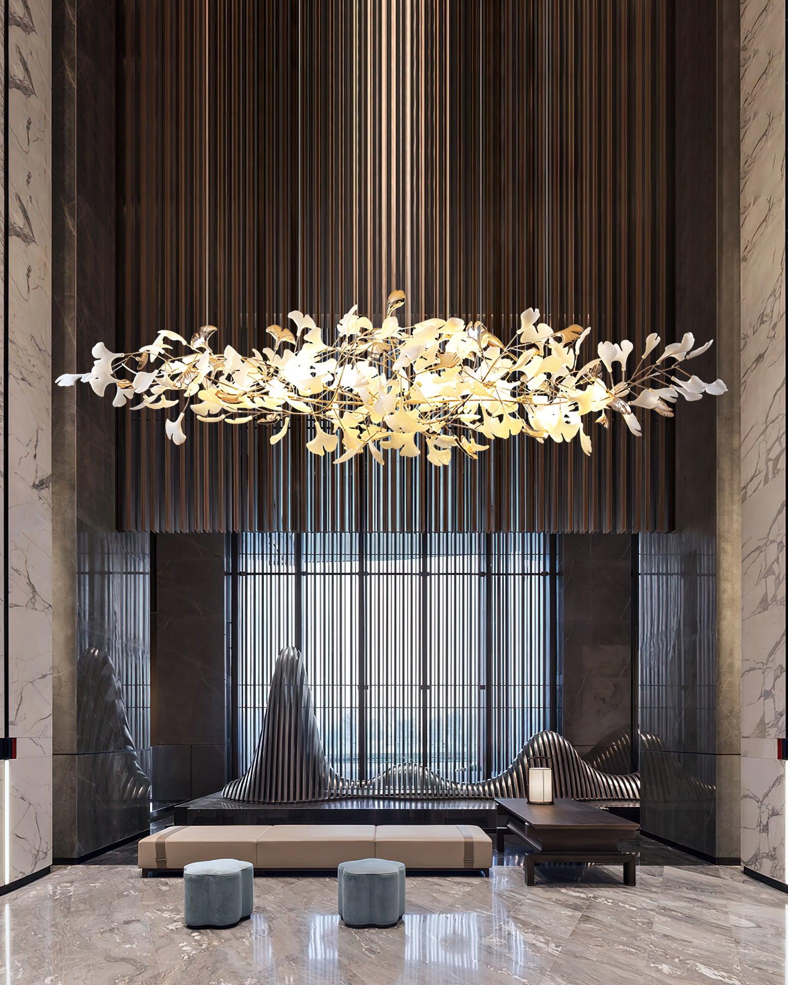 Unoryra Postmodern Luxury Ginkgo Cloud Ceramics Metal Chandelier - Letslighting