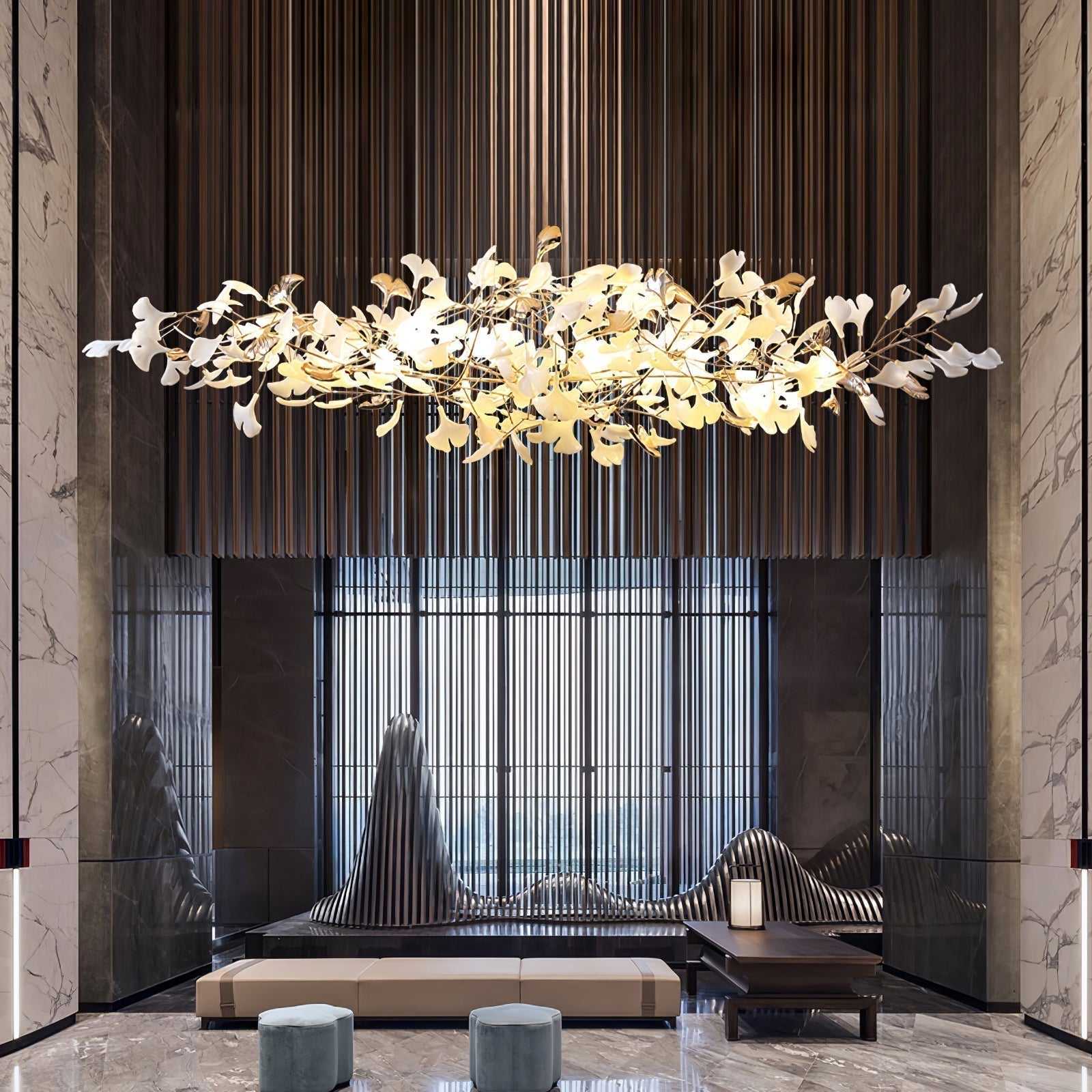 Unoryra Postmodern Luxury Ginkgo Cloud Ceramics Metal Chandelier - Letslighting