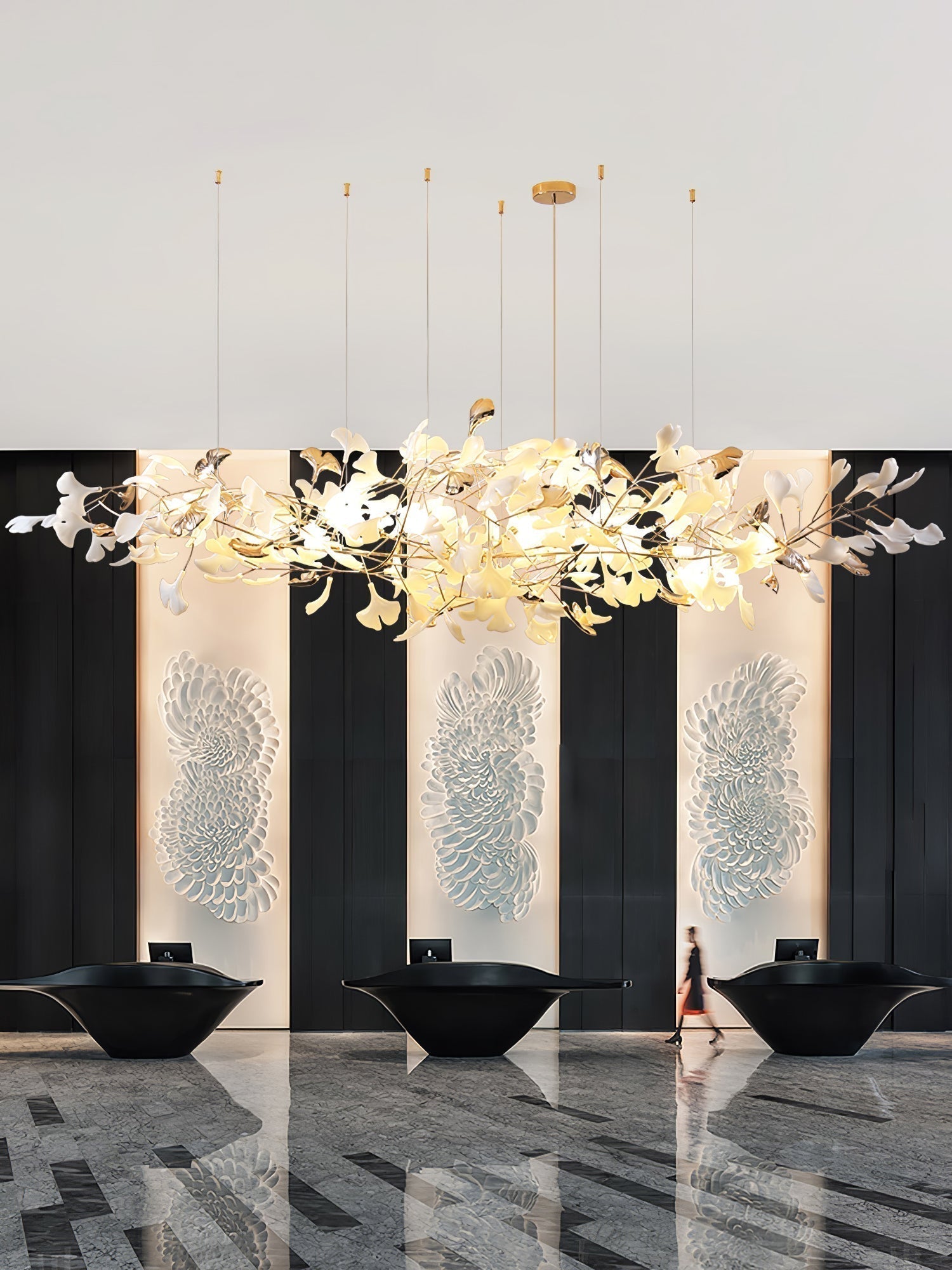Unoryra Postmodern Luxury Ginkgo Cloud Ceramics Metal Chandelier - Letslighting