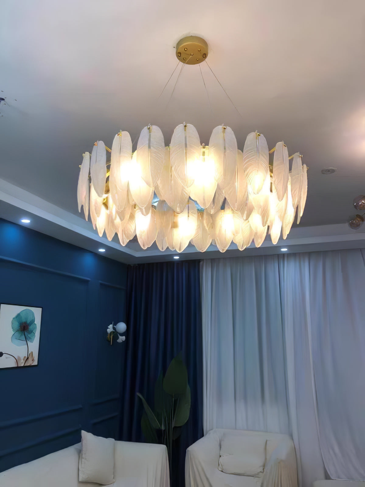 Glass Feather Chandelier - Letslighting