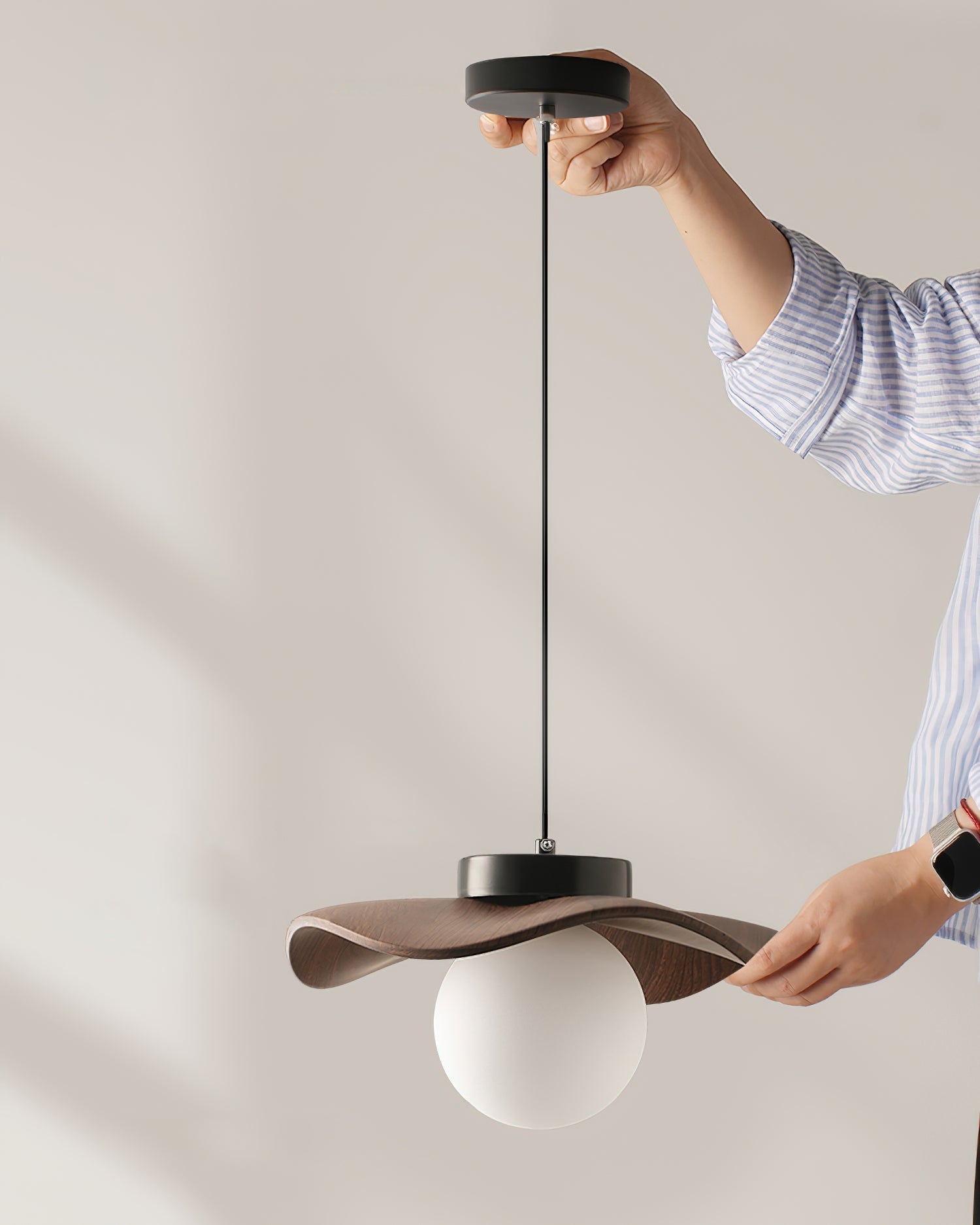 Pendant Lamp Glass and Metal Wavy Shade Sculptural Minimalist Accent - Letslighting
