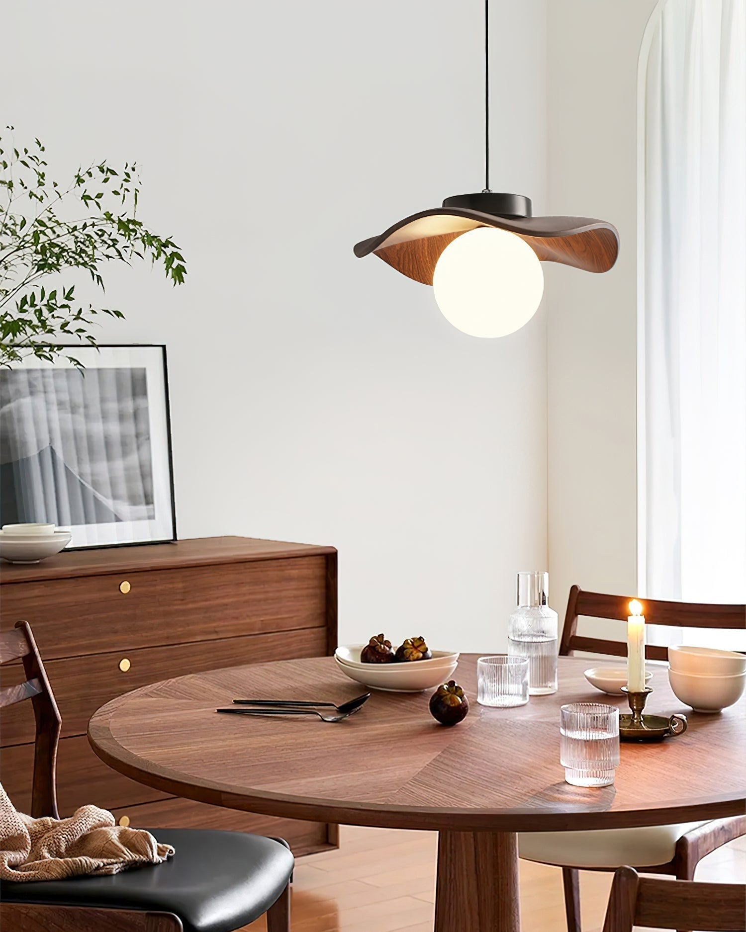 Pendant Lamp Glass and Metal Wavy Shade Sculptural Minimalist Accent - Letslighting