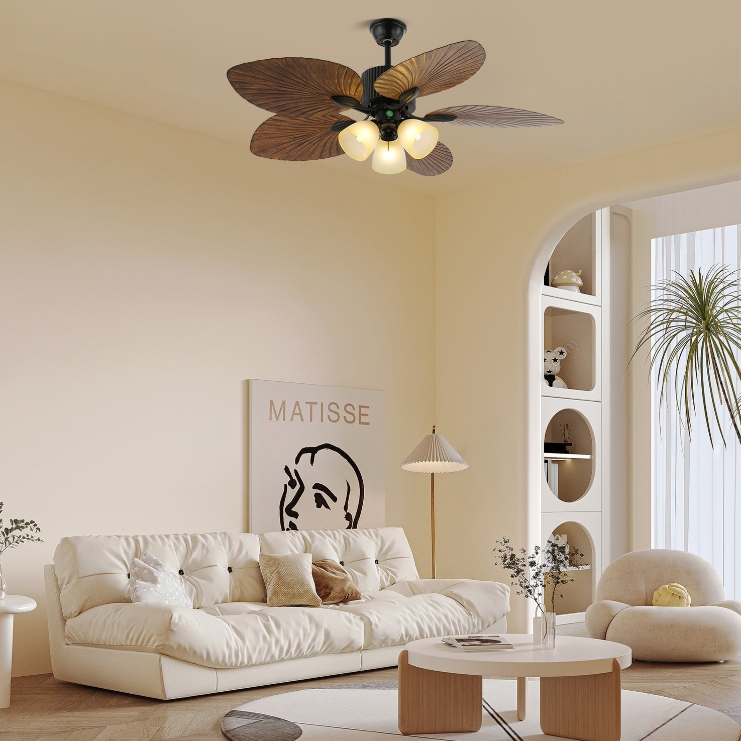 Ventilador de Techo Tropical Virel de Madera con Luz, Modelo B, 42 pulgadas de diámetro
