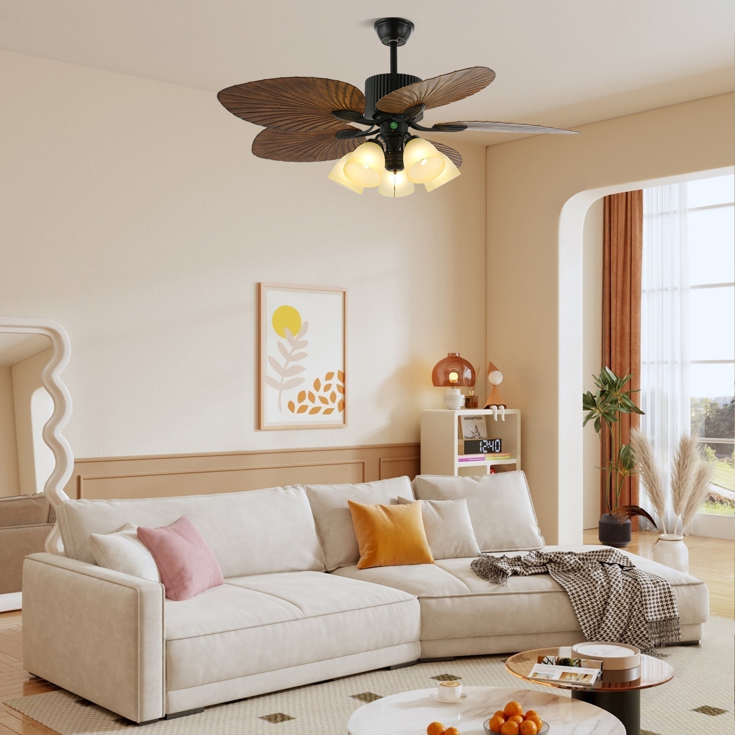Ventilador de Techo Tropical Virel de Madera con Luz, Modelo C, 52 pulgadas de diámetro